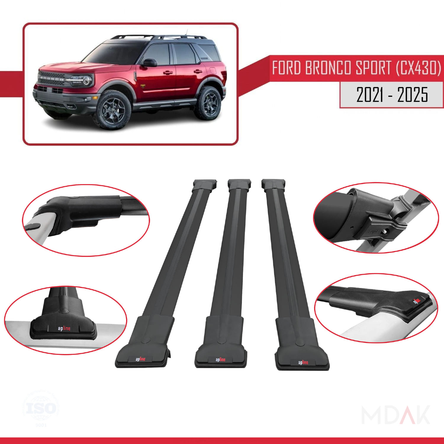Ford Bronco Sport (CX430) 2021 ve Sonrası ile Uyumlu FLY Model Ara Atkı Tavan Barı Siyah 3 Adet - Görsel 4