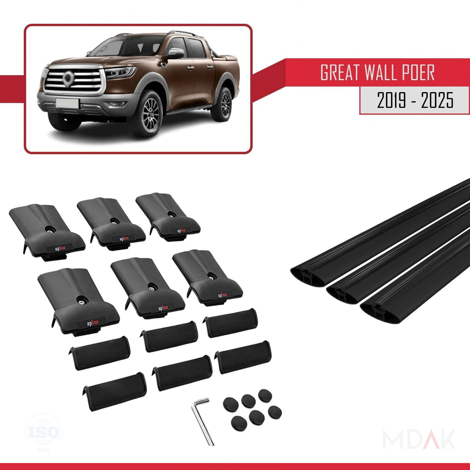 Great Wall Poer 2019 ve Sonrası ile Uyumlu FLY Model Ara Atkı Tavan Barı Siyah 3 Adet - Görsel 5