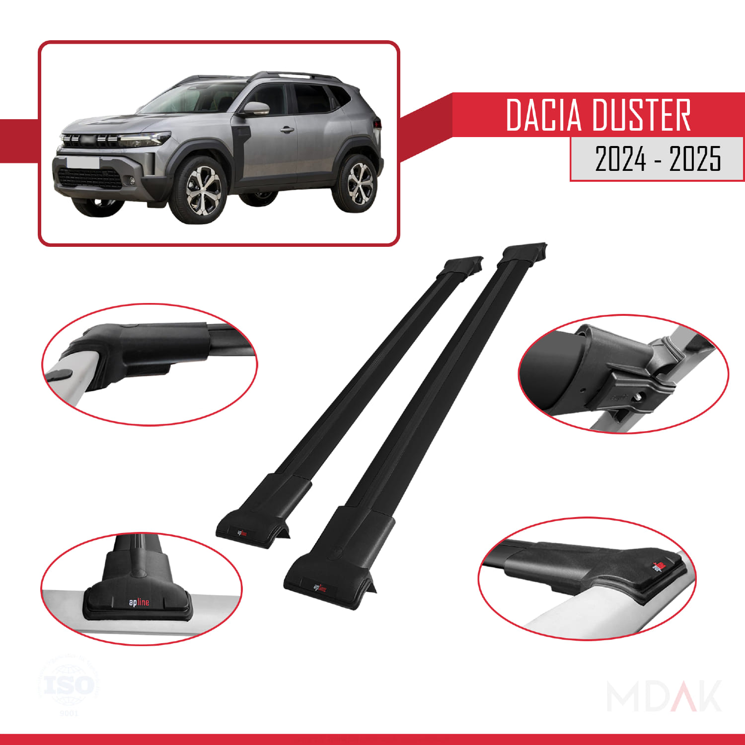 Dacia Duster 3 (P1310) 2024 ve Sonrası ile Uyumlu FLY Model Ara Atkı Tavan Barı Siyah 2 Adet - Görsel 3