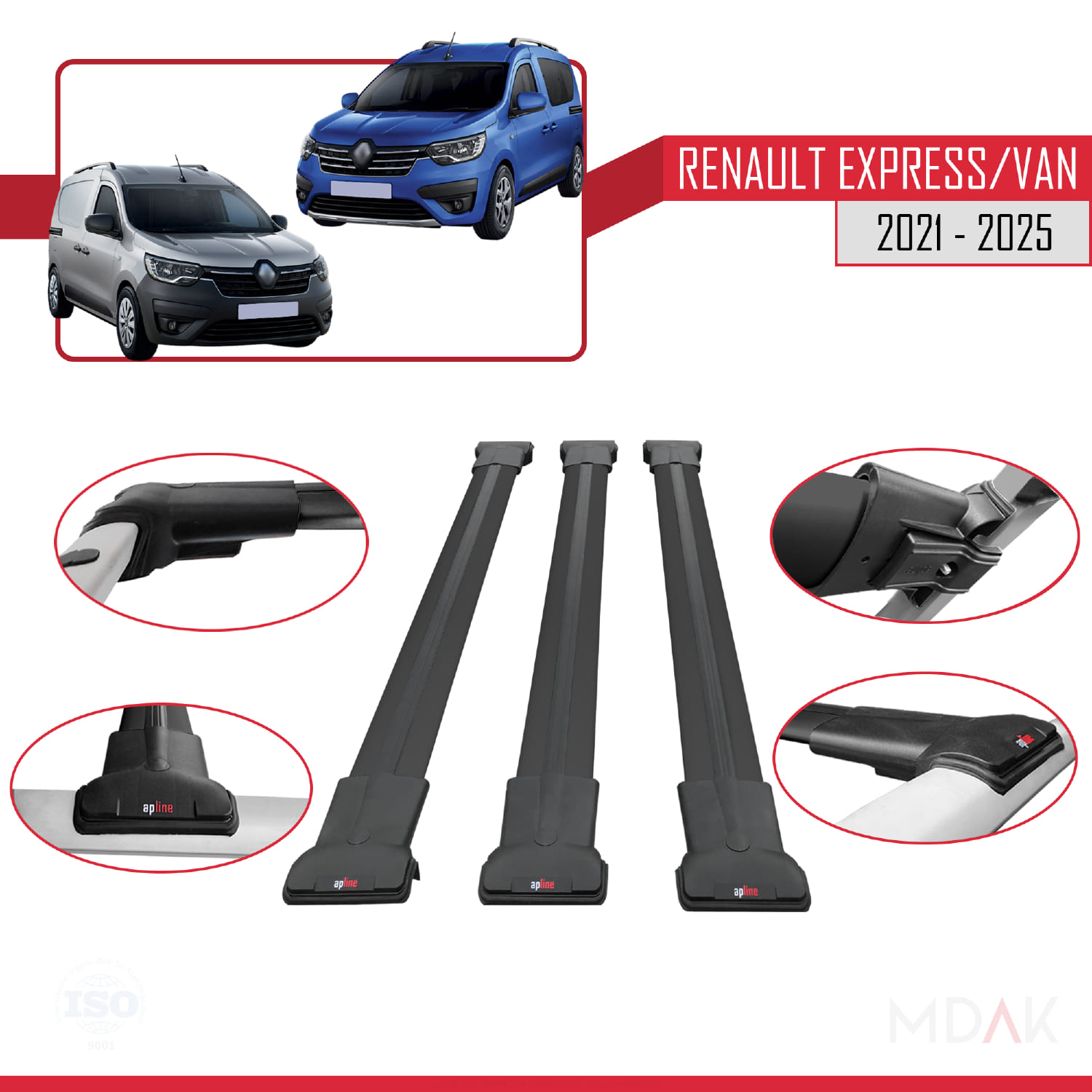 Renault Express 2021 ve Sonrası ile Uyumlu FLY Model Ara Atkı Tavan Barı Siyah 3 Adet - Görsel 4