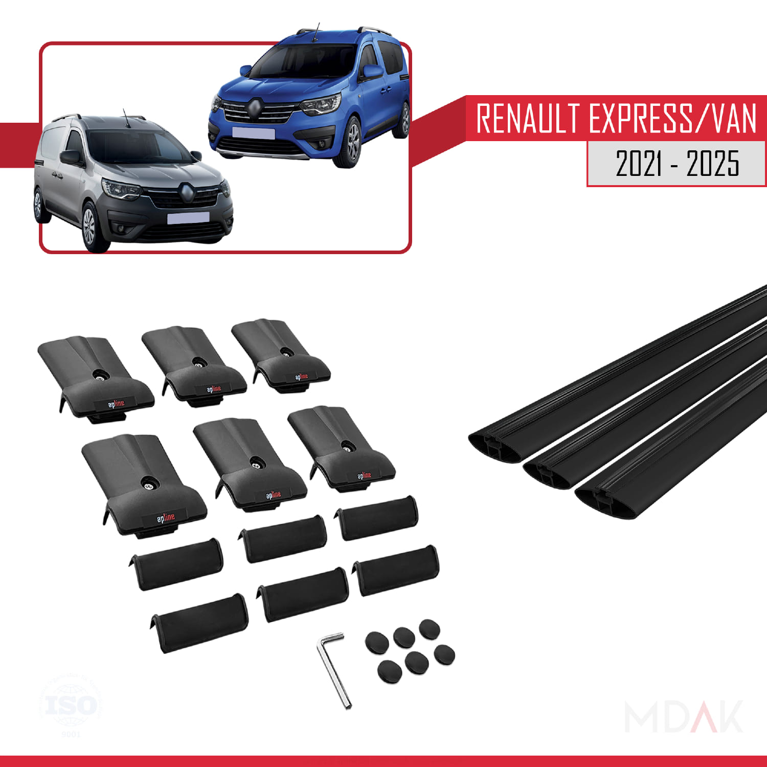 Renault Express 2021 ve Sonrası ile Uyumlu FLY Model Ara Atkı Tavan Barı Siyah 3 Adet - Görsel 5
