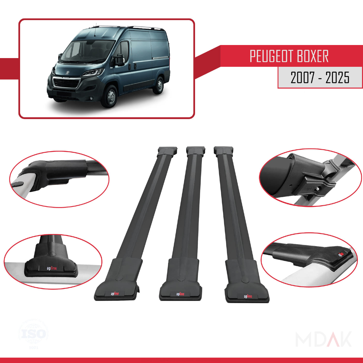 Peugeot Boxer 2 2007 ve Sonrası ile Uyumlu FLY Model Ara Atkı Tavan Barı Siyah 3 Adet - Görsel 4
