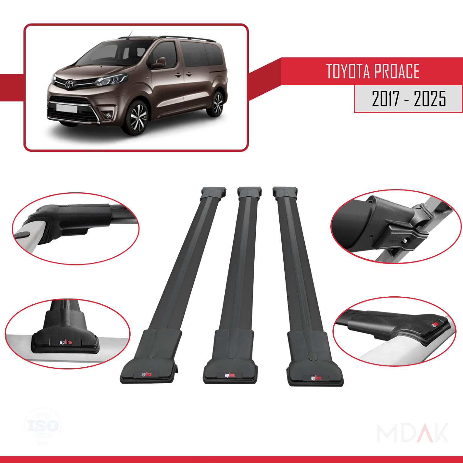 Toyota Proace 2017 ve Sonrası ile Uyumlu FLY Model Ara Atkı Tavan Barı Siyah 3 Adet - Görsel 4