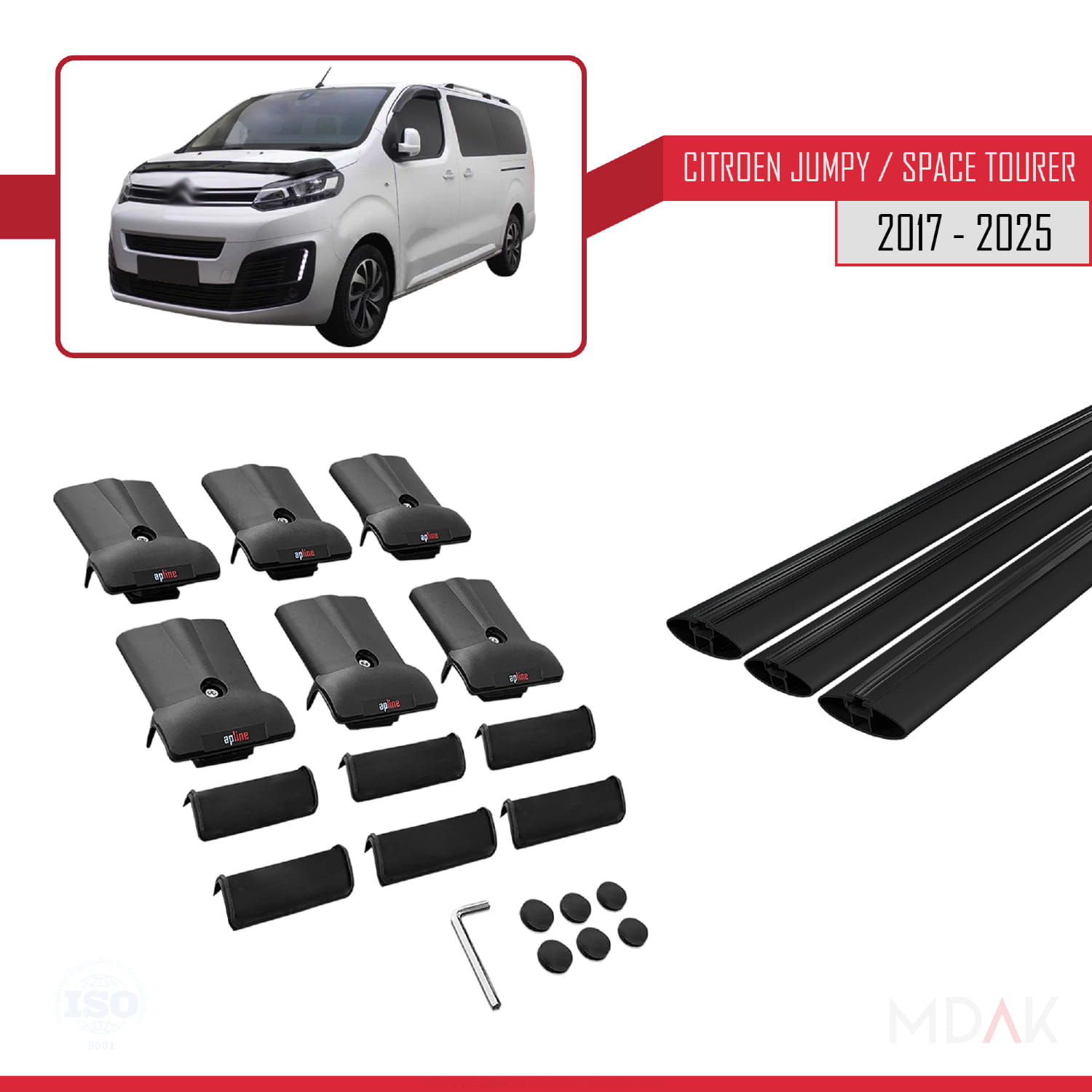 Citroen Jumpy 3 (K0) Space Tourer 2017 ve Sonrası ile Uyumlu FLY Model Ara Atkı Tavan Barı Siyah 3 Adet - Görsel 5