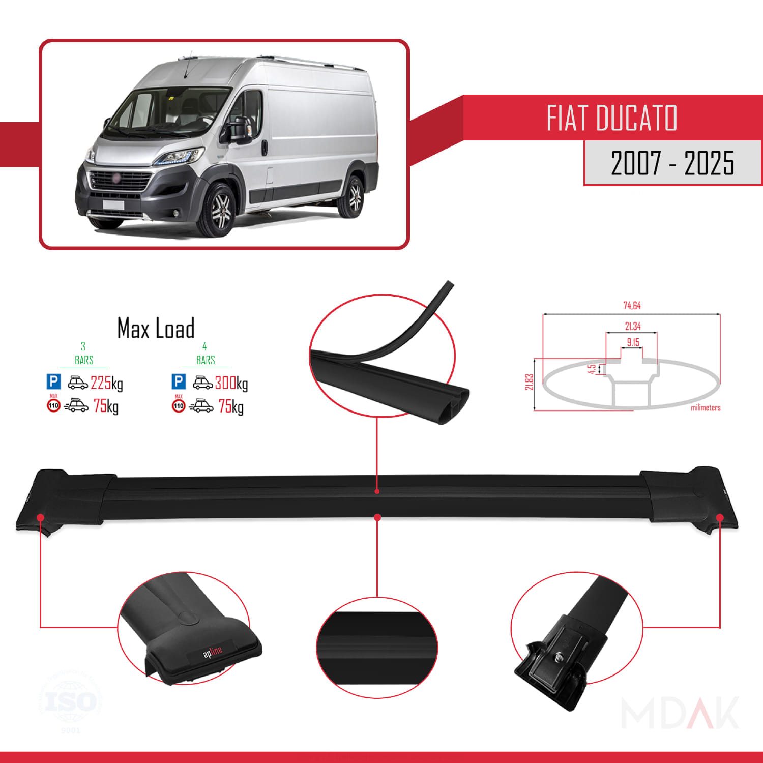 Fiat Ducato 3 2007 ve Sonrası ile Uyumlu FLY Model Ara Atkı Tavan Barı Siyah 3 Adet - Görsel 3