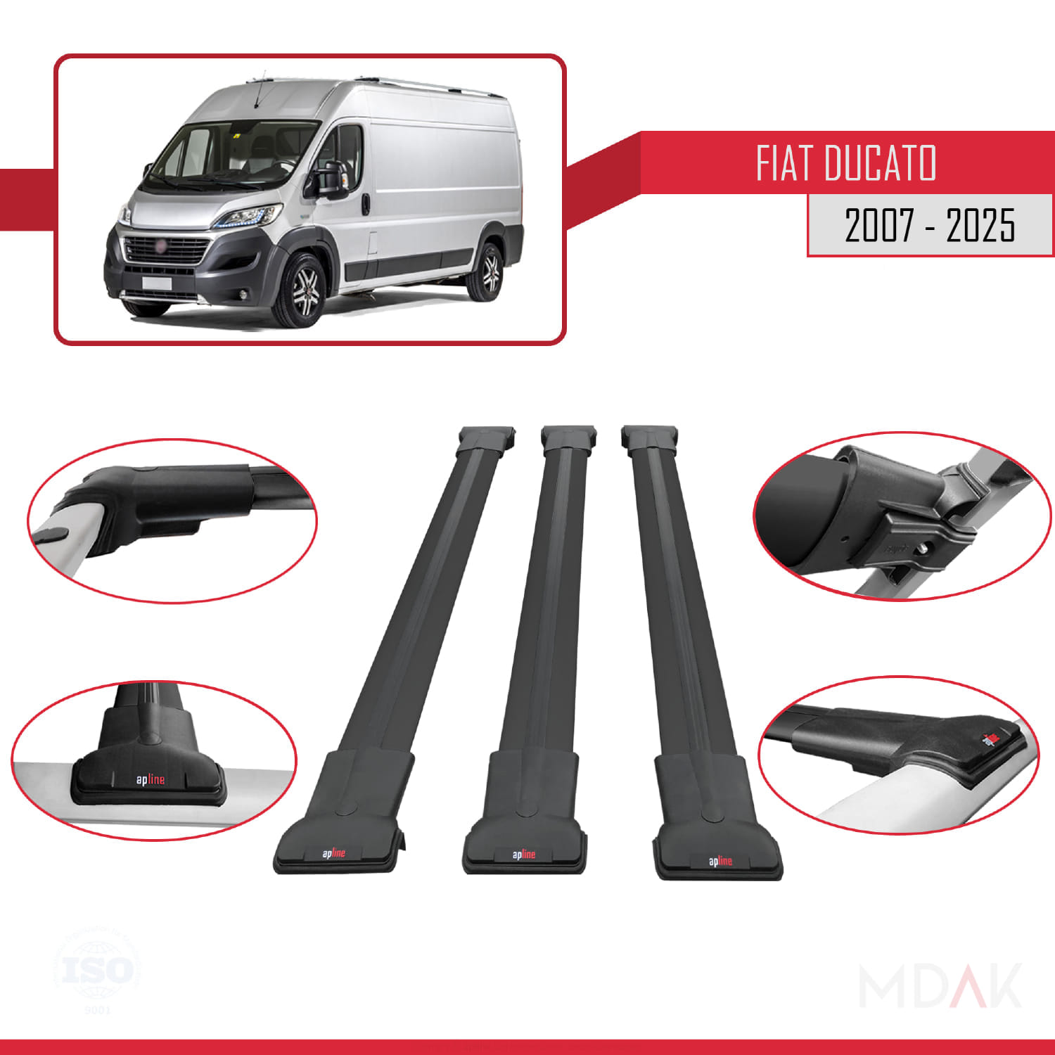 Fiat Ducato 3 2007 ve Sonrası ile Uyumlu FLY Model Ara Atkı Tavan Barı Siyah 3 Adet - Görsel 4