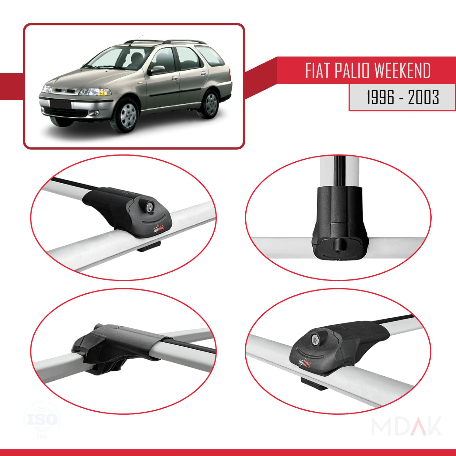 Fiat Palio (178) Weekend 1996-2003 Arası ile Uyumlu ACE-1 Ara Atkı Tavan Barı Gri 2 Adet - Görsel 4