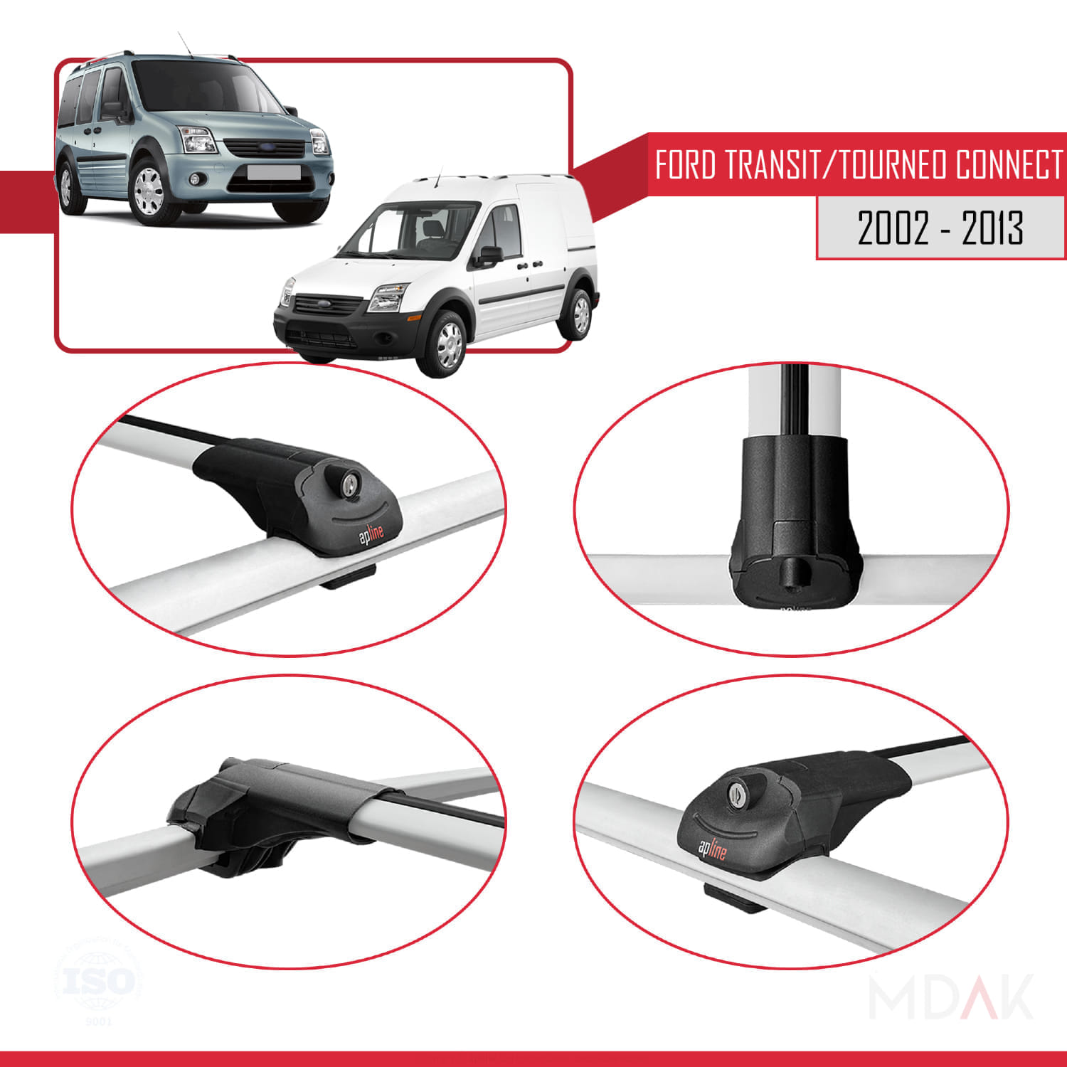 Ford Transit/Tourneo Connect 2002-2013 Arası ile Uyumlu ACE-1 Ara Atkı Tavan Barı Gri 3 Adet - Görsel 4