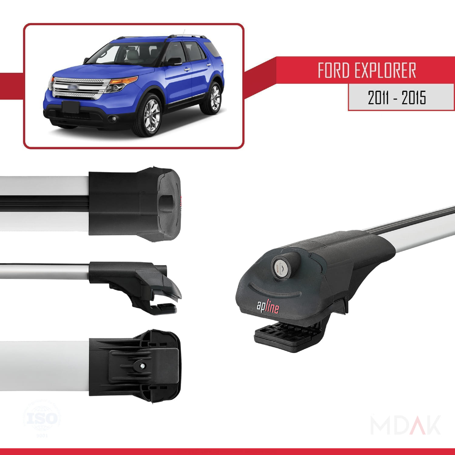 Ford Explorer 5 (U502) Pre-Facelift 2011-2015 Arası ile Uyumlu ACE-1 Ara Atkı Tavan Barı Gri 4 Adet - Görsel 3