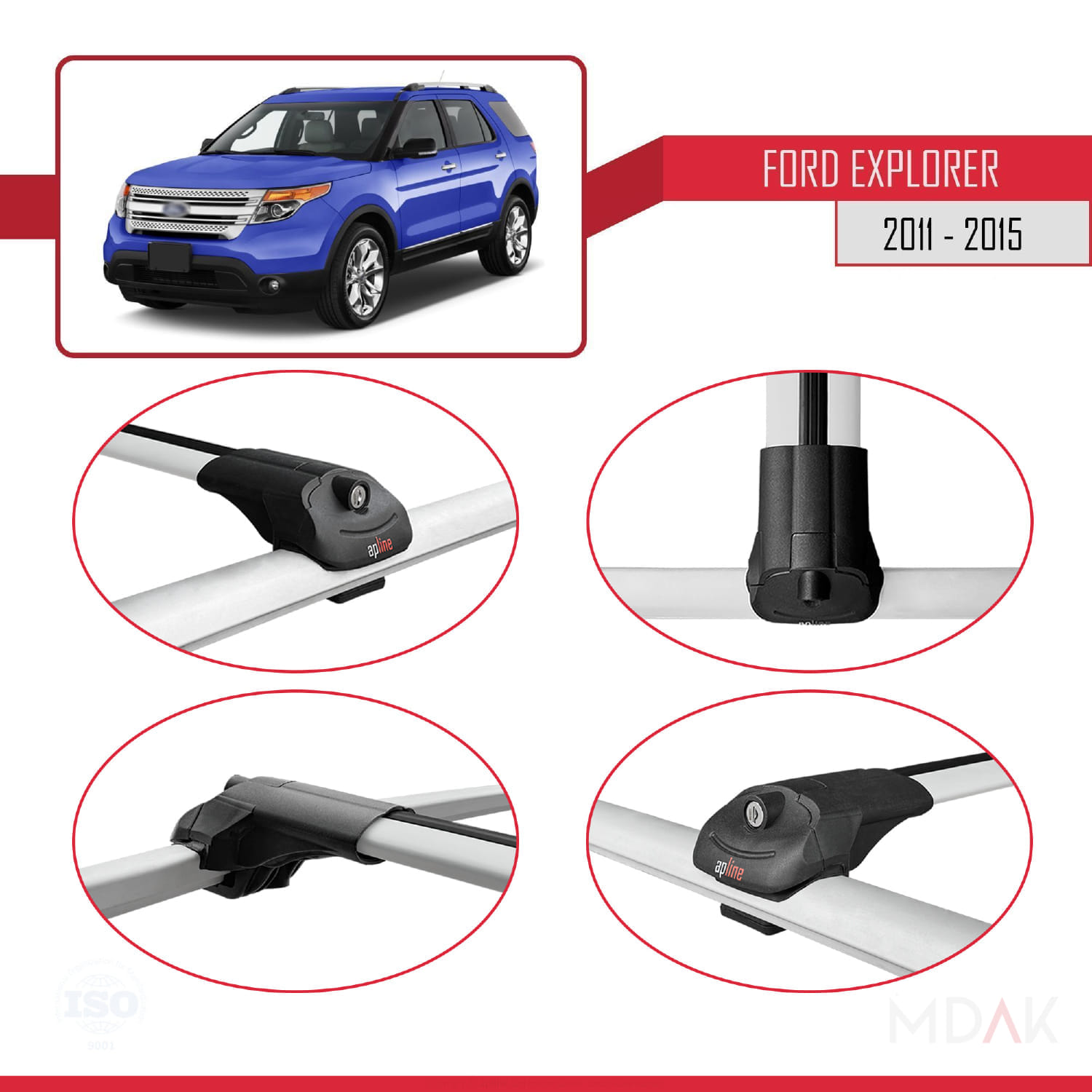 Ford Explorer 5 (U502) Pre-Facelift 2011-2015 Arası ile Uyumlu ACE-1 Ara Atkı Tavan Barı Gri 2 Adet - Görsel 4