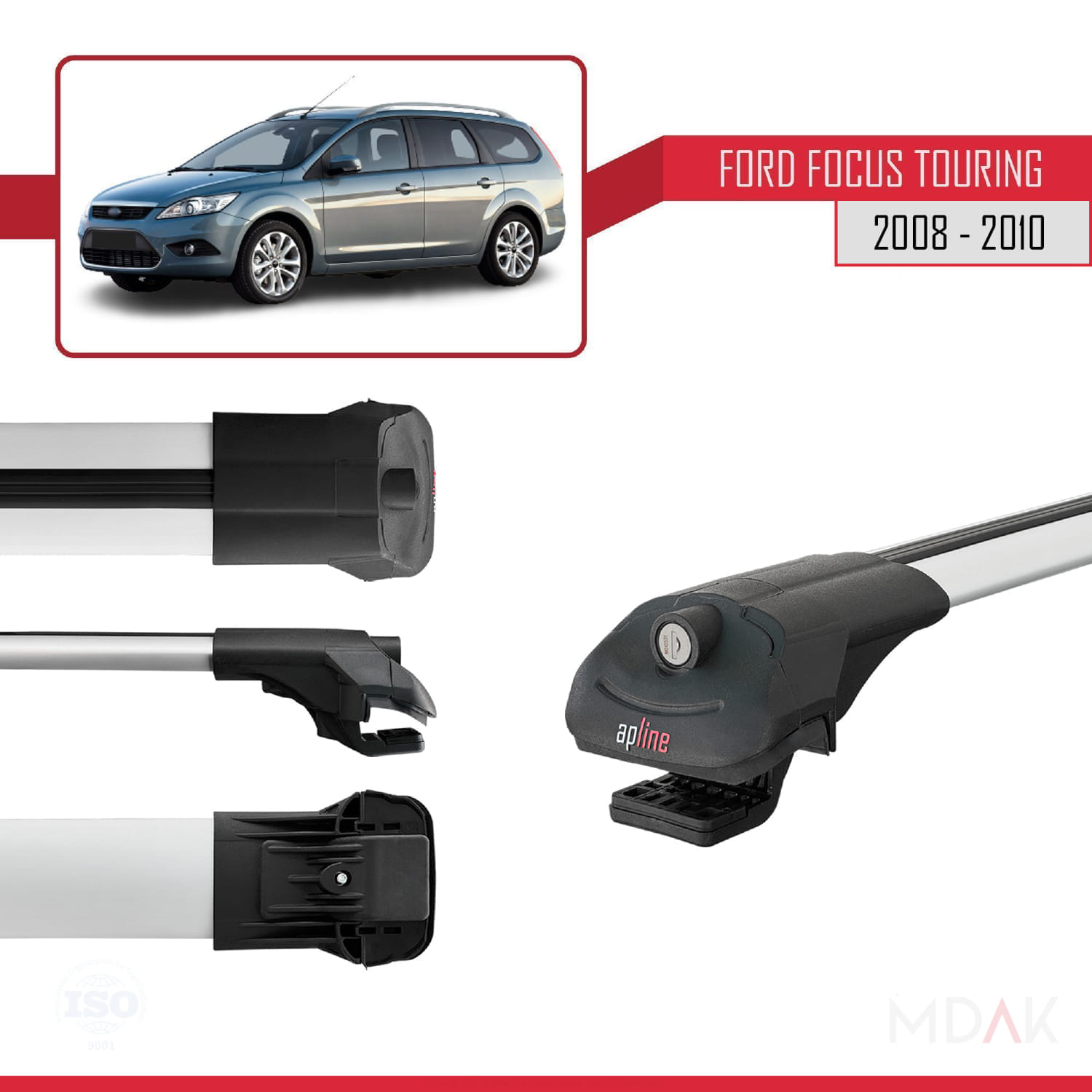 Ford Focus 2 (C307) Turnier Post-Facelift 2008-2010 Arası ile Uyumlu ACE-1 Ara Atkı Tavan Barı Gri 2 Adet - Görsel 3