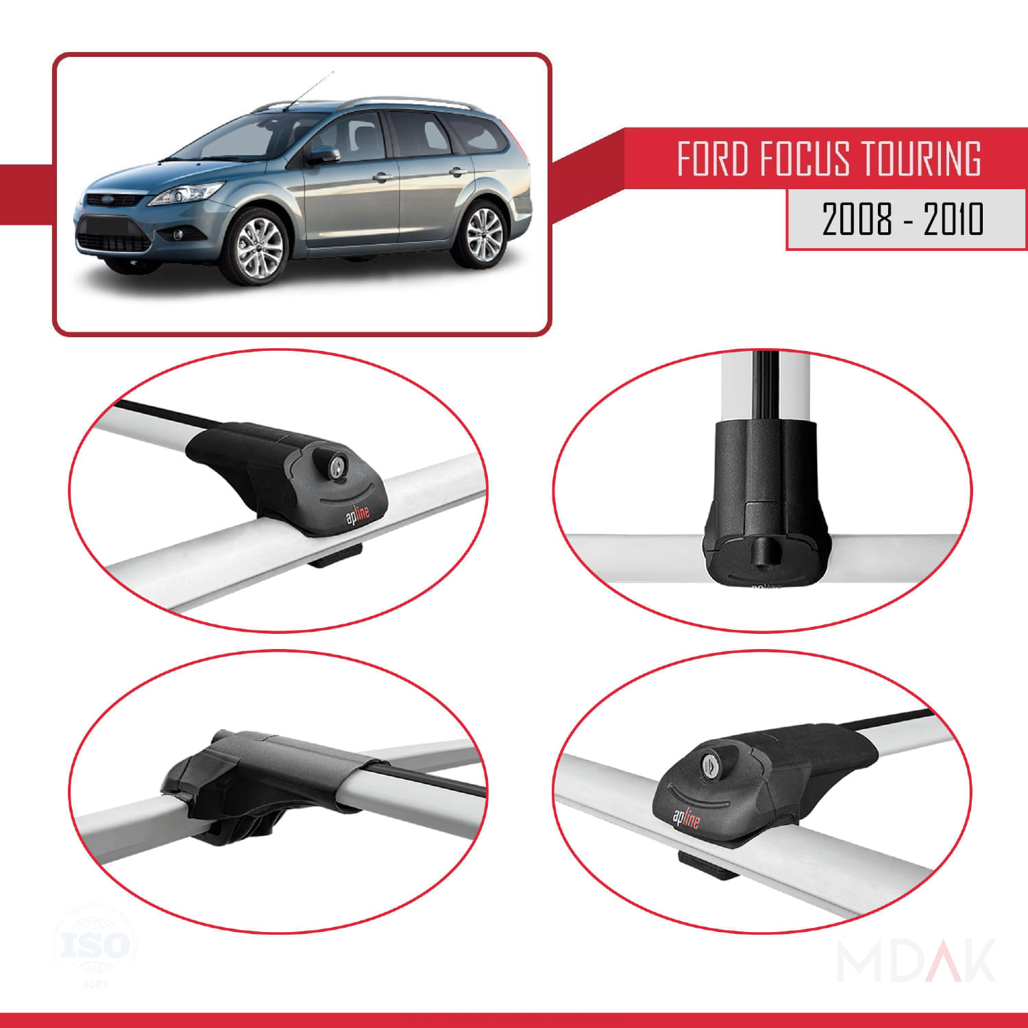 Ford Focus 2 (C307) Turnier Post-Facelift 2008-2010 Arası ile Uyumlu ACE-1 Ara Atkı Tavan Barı Gri 2 Adet - Görsel 4