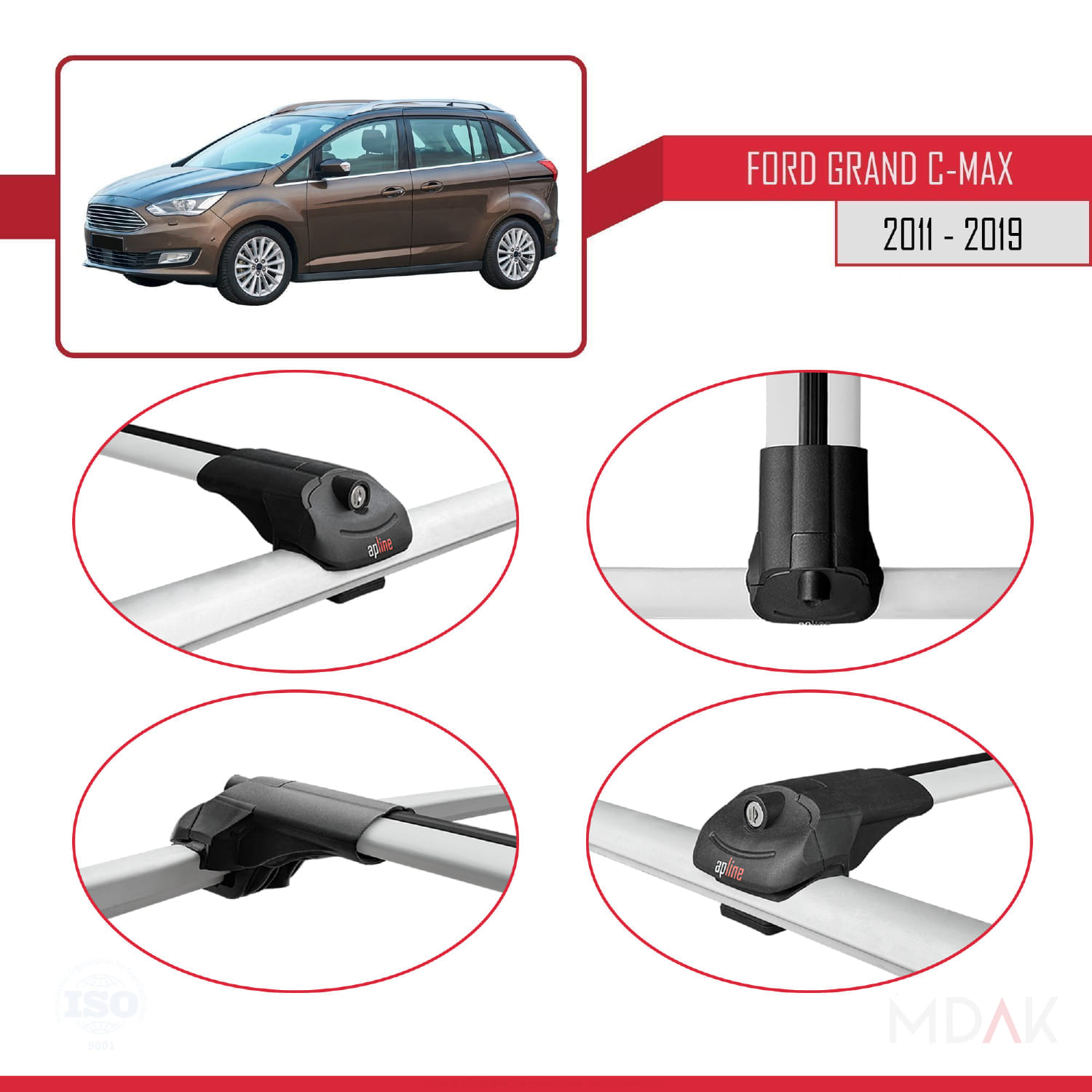 Ford Grand C-Max (C344) 2011-2019 Arası ile Uyumlu ACE-1 Ara Atkı Tavan Barı Gri 3 Adet - Görsel 4