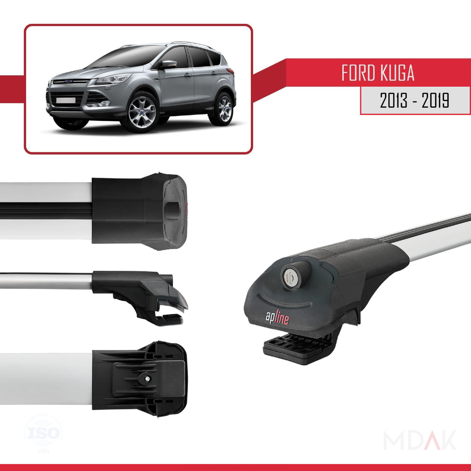 Ford Kuga 2 (C520) 2013-2019 Arası ile Uyumlu ACE-1 Ara Atkı Tavan Barı Gri 2 Adet - Görsel 3