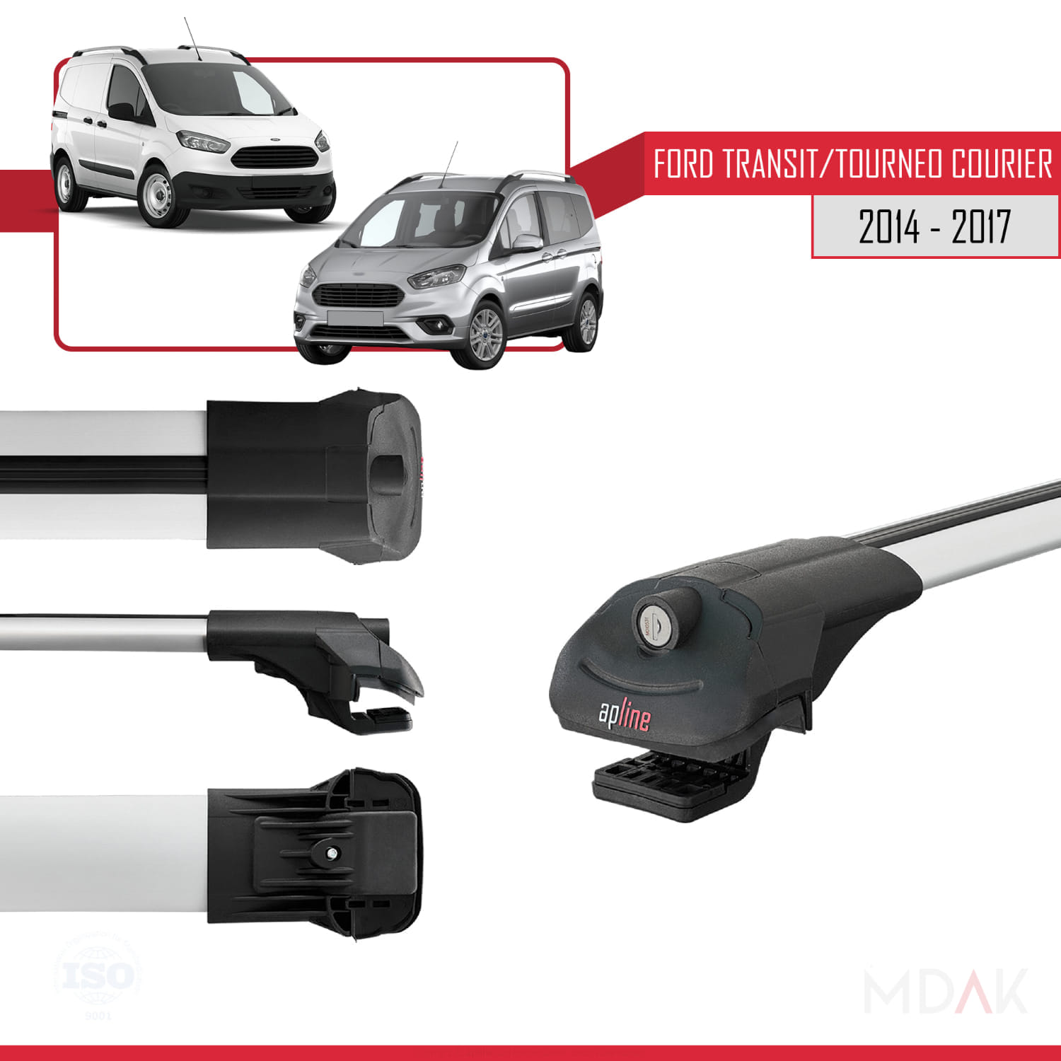 Ford Transit/Tourneo Courier Pre-Facelift 2014-2017 Arası ile Uyumlu ACE-1 Ara Atkı Tavan Barı Gri 3 Adet - Görsel 3