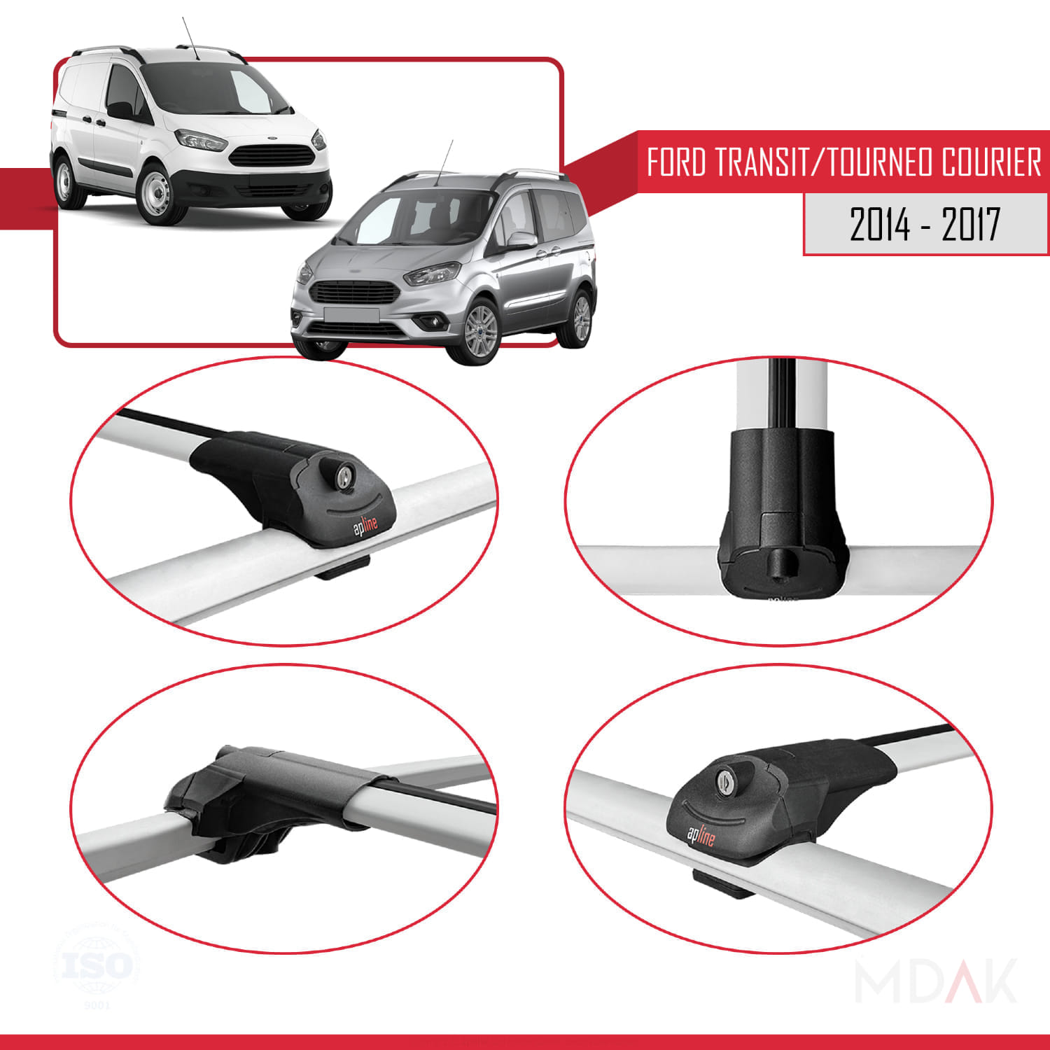 Ford Transit/Tourneo Courier Pre-Facelift 2014-2017 Arası ile Uyumlu ACE-1 Ara Atkı Tavan Barı Gri 4 Adet - Görsel 4