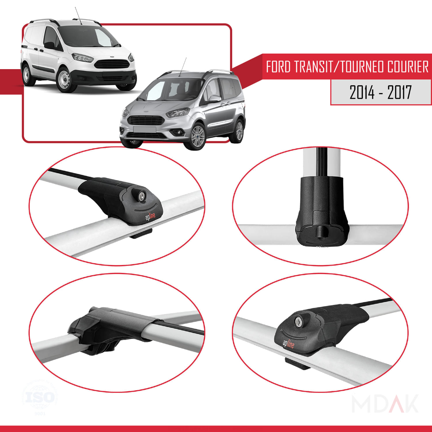 Ford Transit/Tourneo Courier Pre-Facelift 2014-2017 Arası ile Uyumlu ACE-1 Ara Atkı Tavan Barı Gri 2 Adet - Görsel 4
