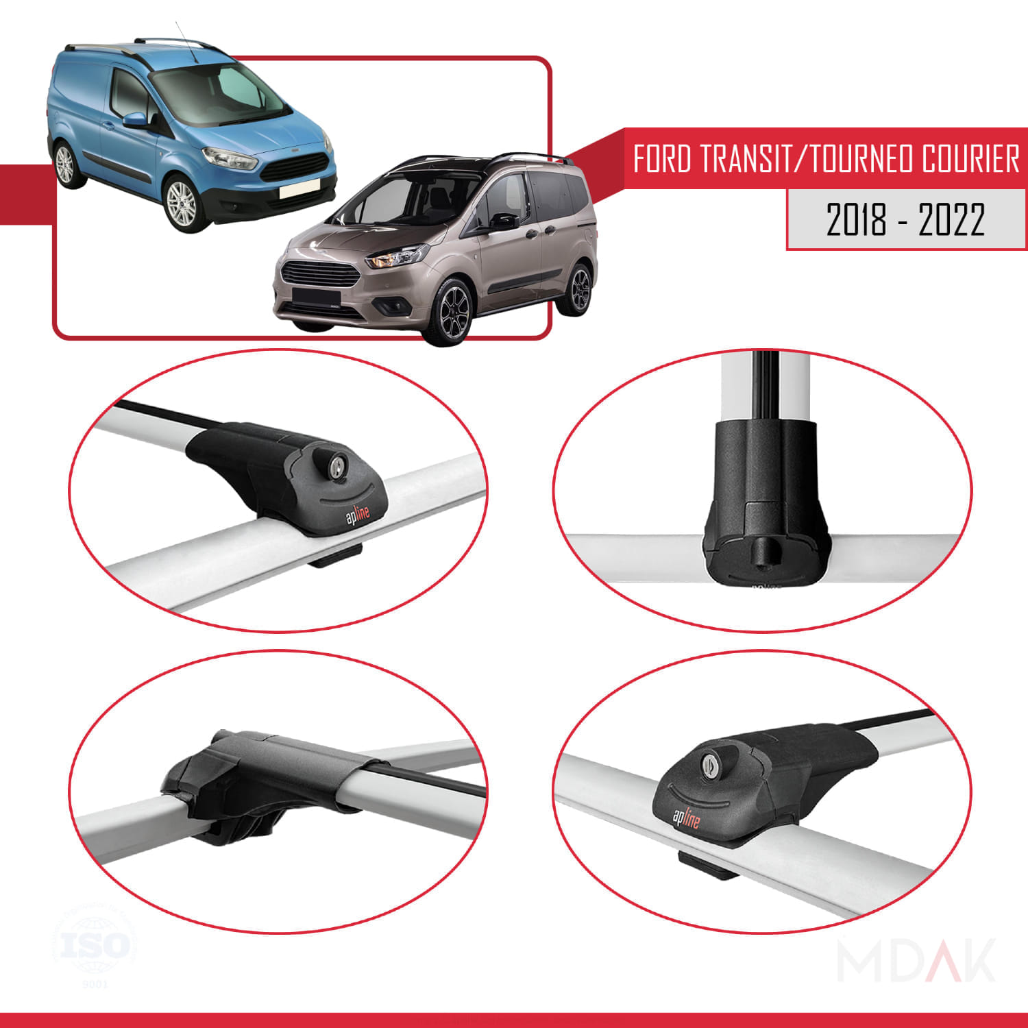 Ford Transit/Tourneo Courier Post-Facelift 2018-2022 Arası ile Uyumlu ACE-1 Ara Atkı Tavan Barı Gri 3 Adet - Görsel 4