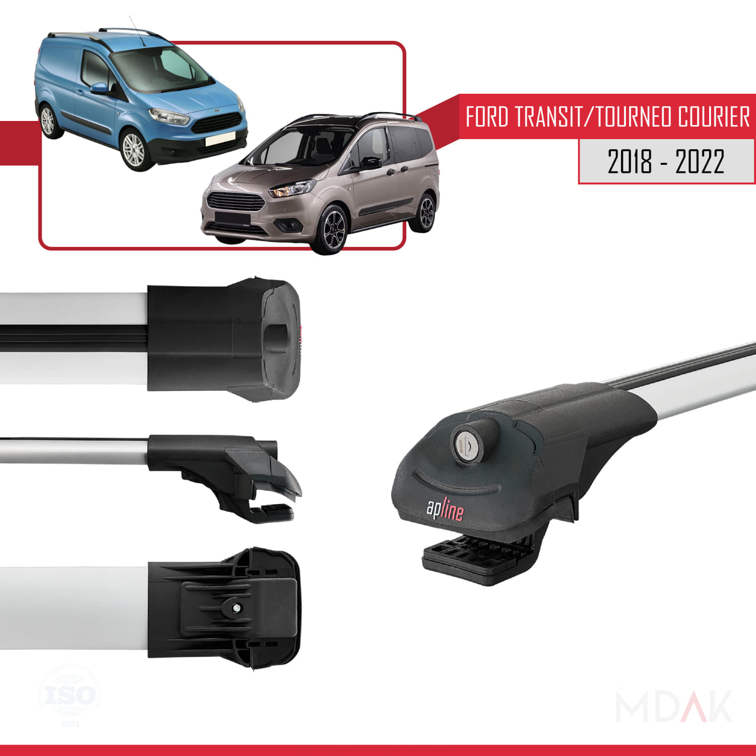 Ford Transit/Tourneo Courier Post-Facelift 2018-2022 Arası ile Uyumlu ACE-1 Ara Atkı Tavan Barı Gri 4 Adet - Görsel 3