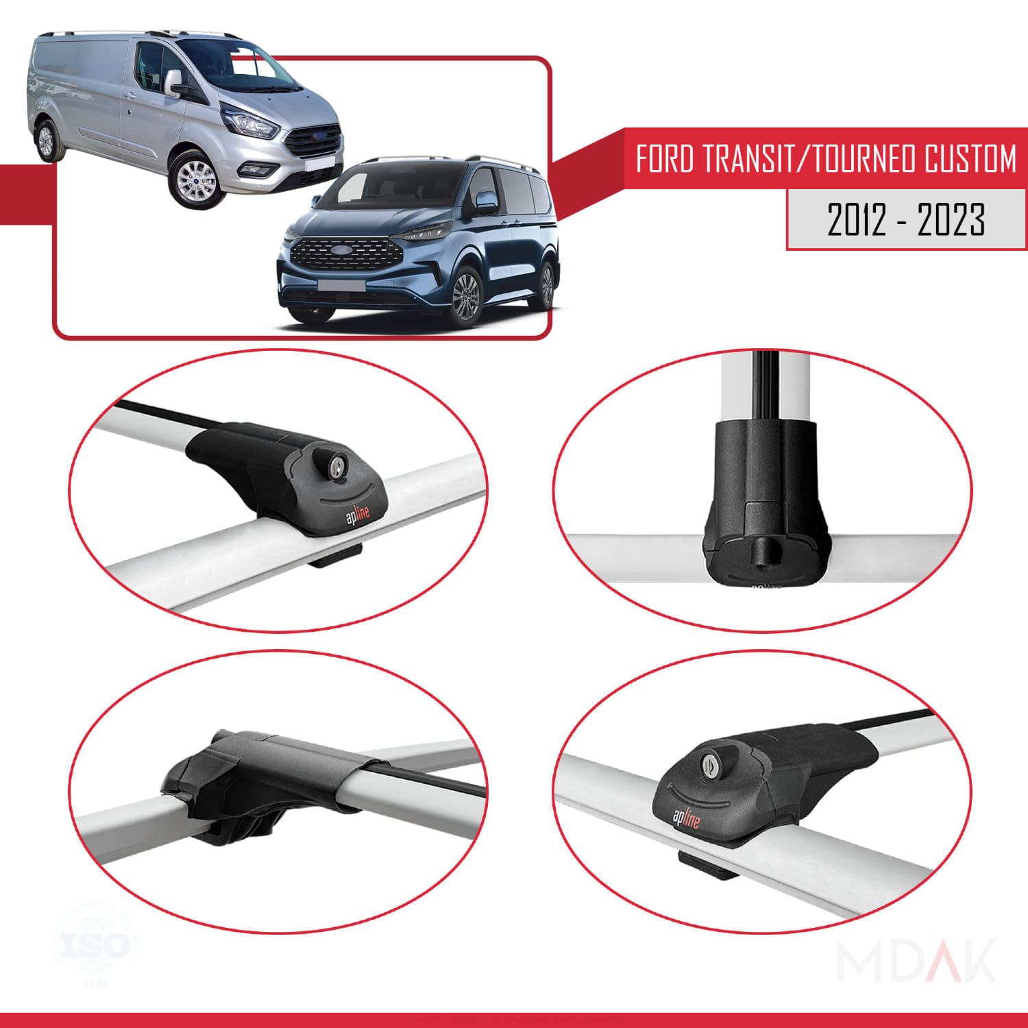 Ford Transit/Tourneo Custom 2012-2023 Arası ile Uyumlu ACE-1 Ara Atkı Tavan Barı Gri 2 Adet - Görsel 4