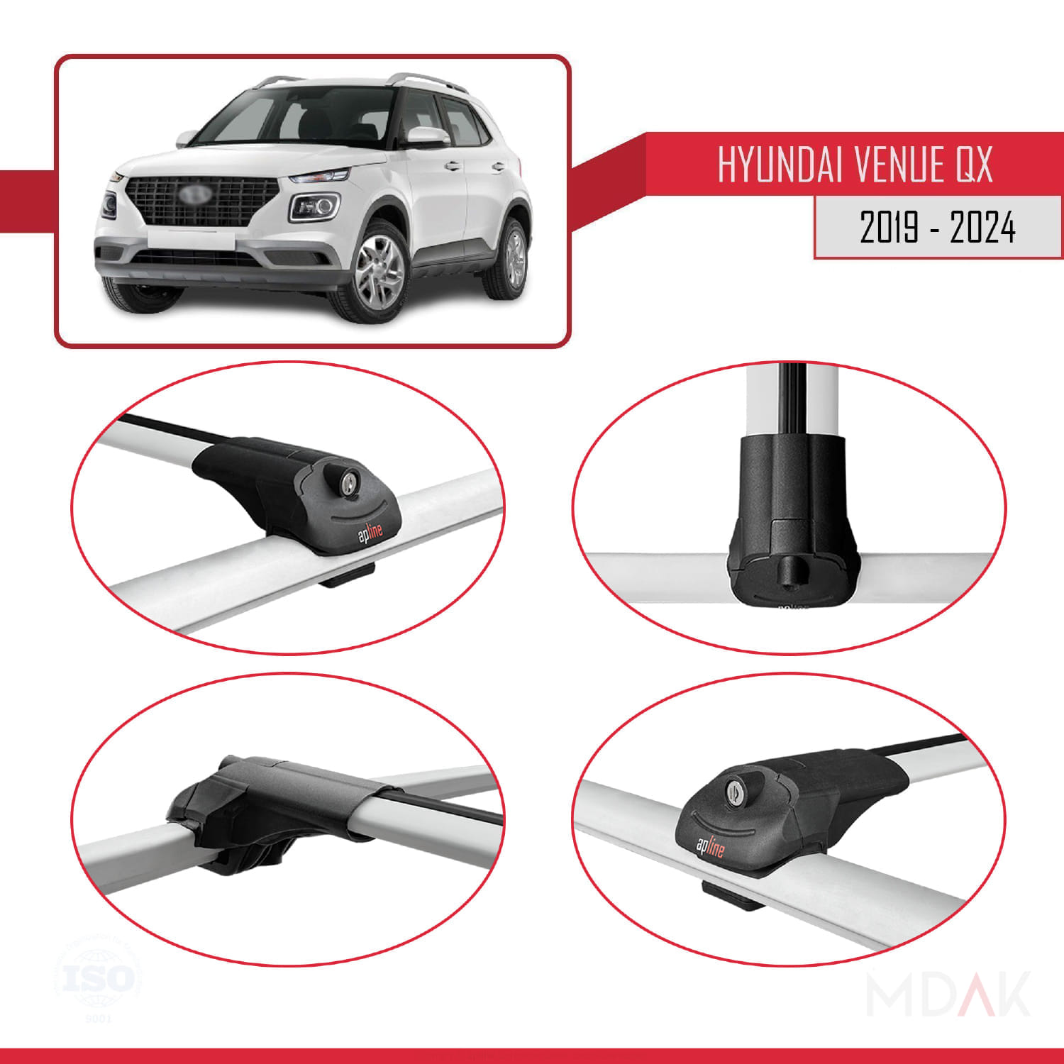 Hyundai Venue (QX) 2019 ve Sonrası ile Uyumlu ACE-1 Ara Atkı Tavan Barı Gri 3 Adet - Görsel 4