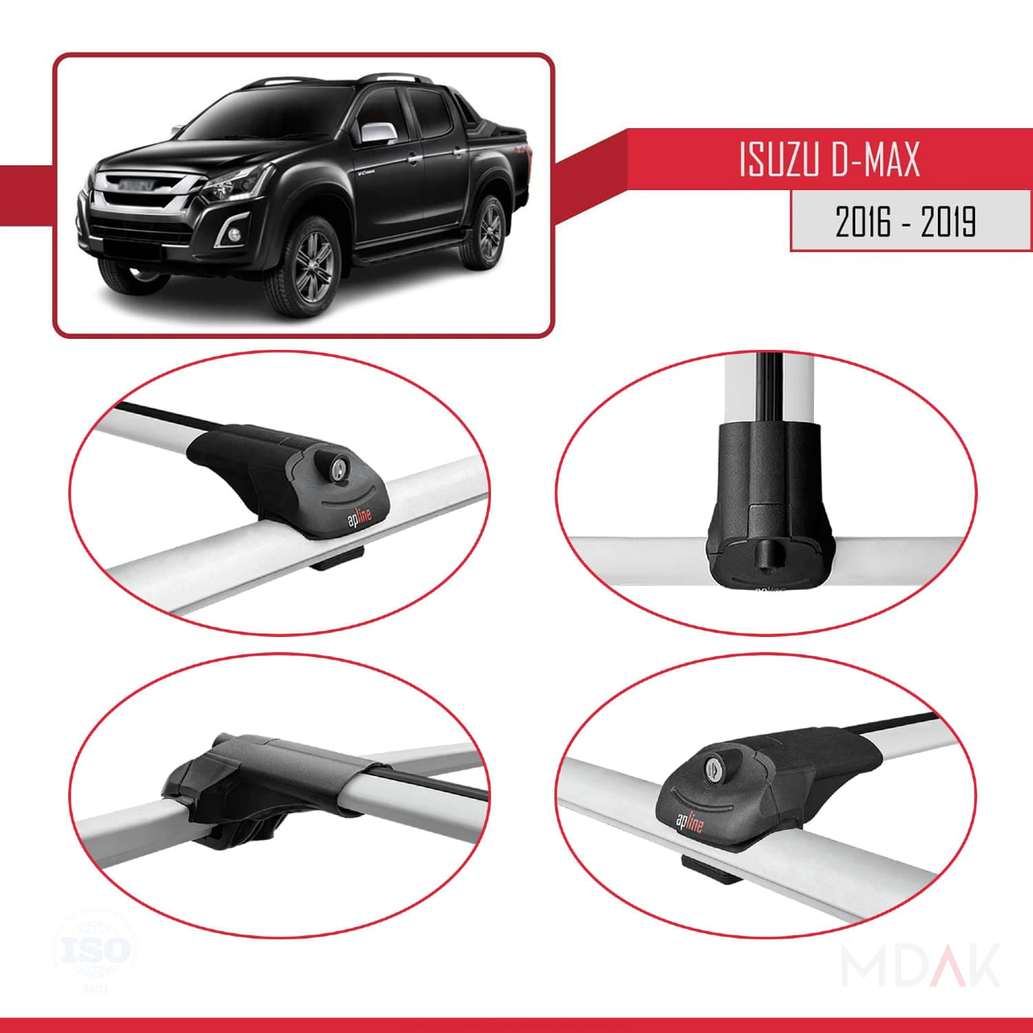Isuzu D-Max 2 (RT85) Post-Facelift 2016-2019 Arası ile Uyumlu ACE-1 Ara Atkı Tavan Barı Gri 2 Adet - Görsel 4