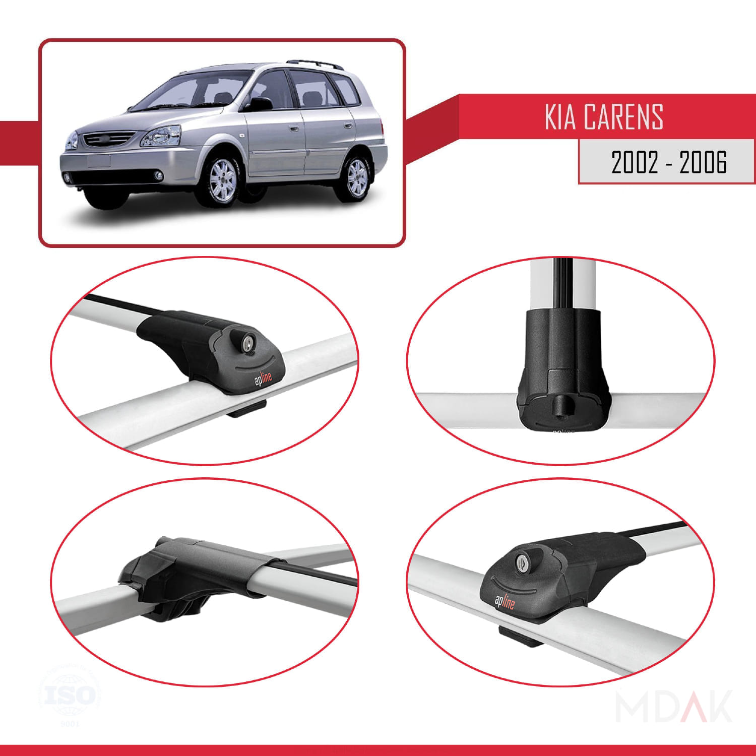 Kia Carens Post-Facelift 2002-2006 Arası ile Uyumlu ACE-1 Ara Atkı Tavan Barı Gri 2 Adet - Görsel 4