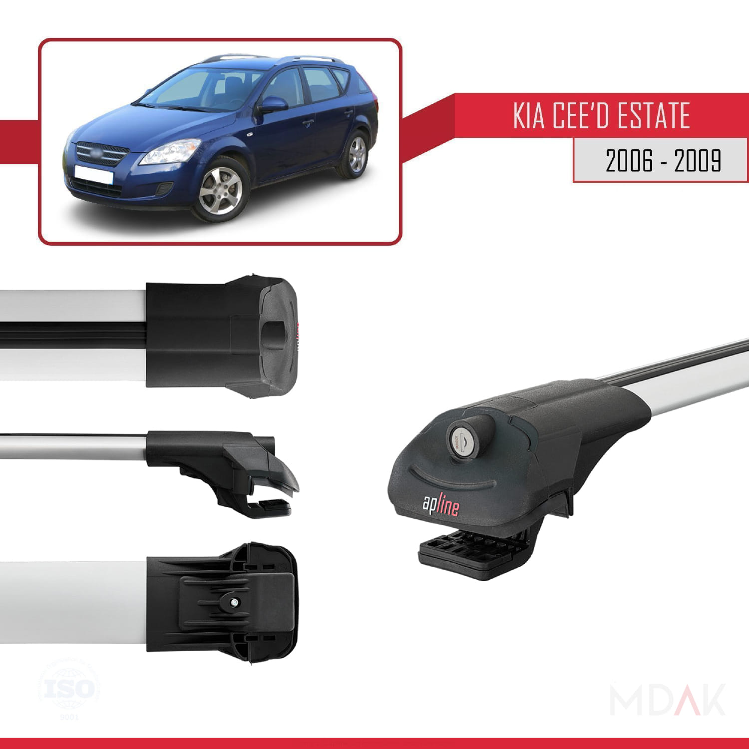 Kia Ceed (ED) SW Pre-Facelift 2006-2009 Arası ile Uyumlu ACE-1 Ara Atkı Tavan Barı Gri 3 Adet - Görsel 3