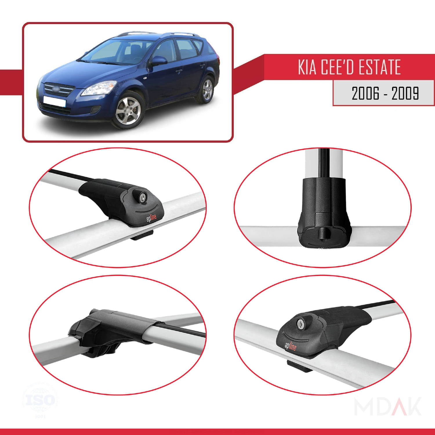 Kia Ceed (ED) SW Pre-Facelift 2006-2009 Arası ile Uyumlu ACE-1 Ara Atkı Tavan Barı Gri 3 Adet - Görsel 4