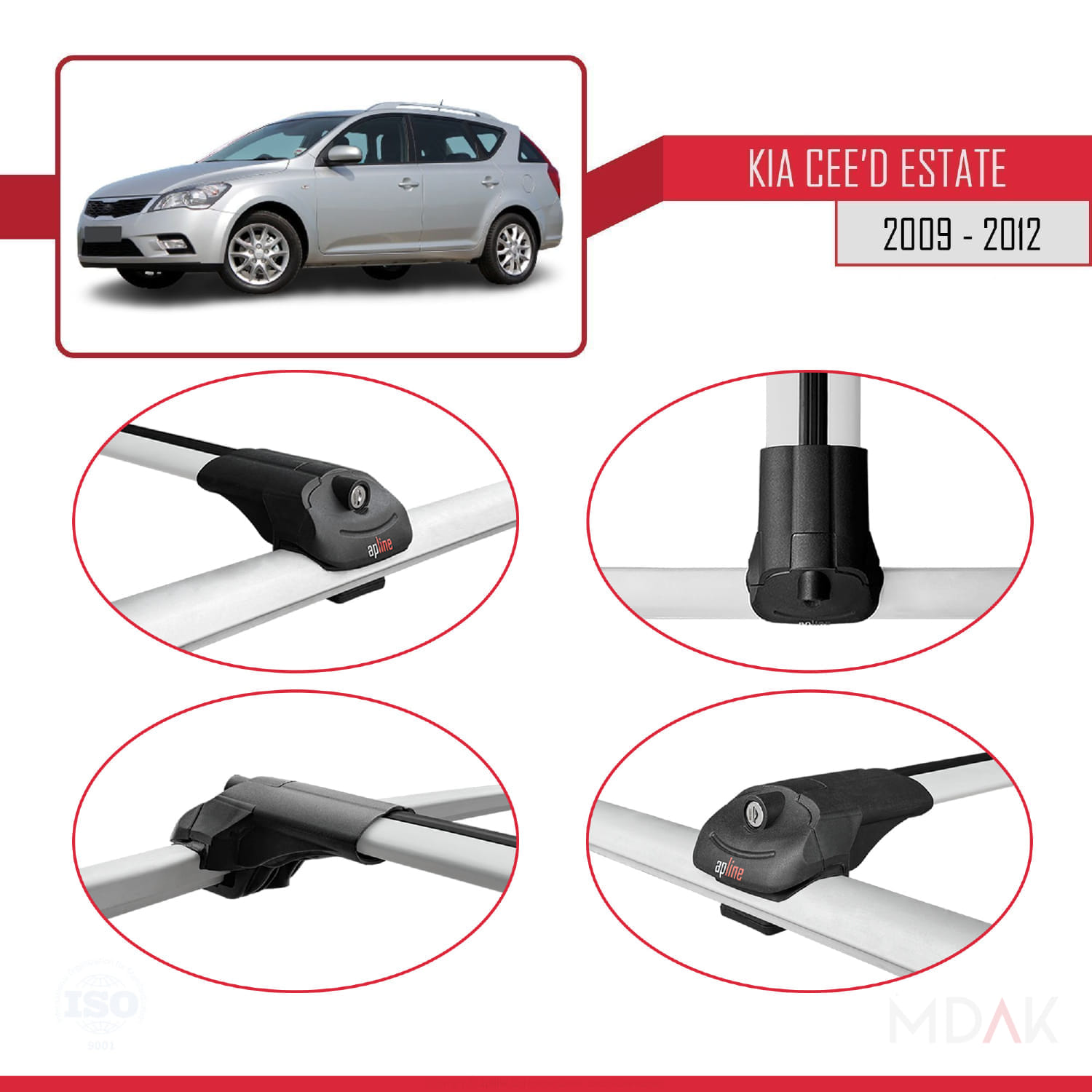 Kia Ceed (ED) SW Post-Facelift 2009-2012 Arası ile Uyumlu ACE-1 Ara Atkı Tavan Barı Gri 2 Adet - Görsel 4