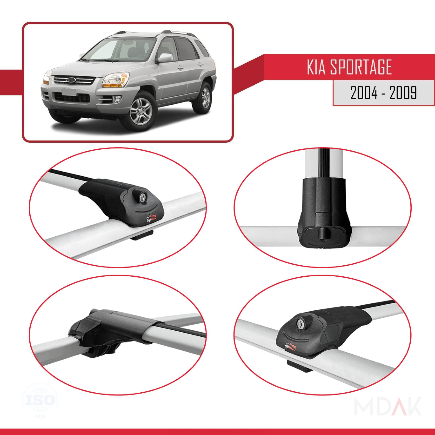Kia Sportage 2 (JE) 2004-2009 Arası ile Uyumlu ACE-1 Ara Atkı Tavan Barı Gri 2 Adet - Görsel 4