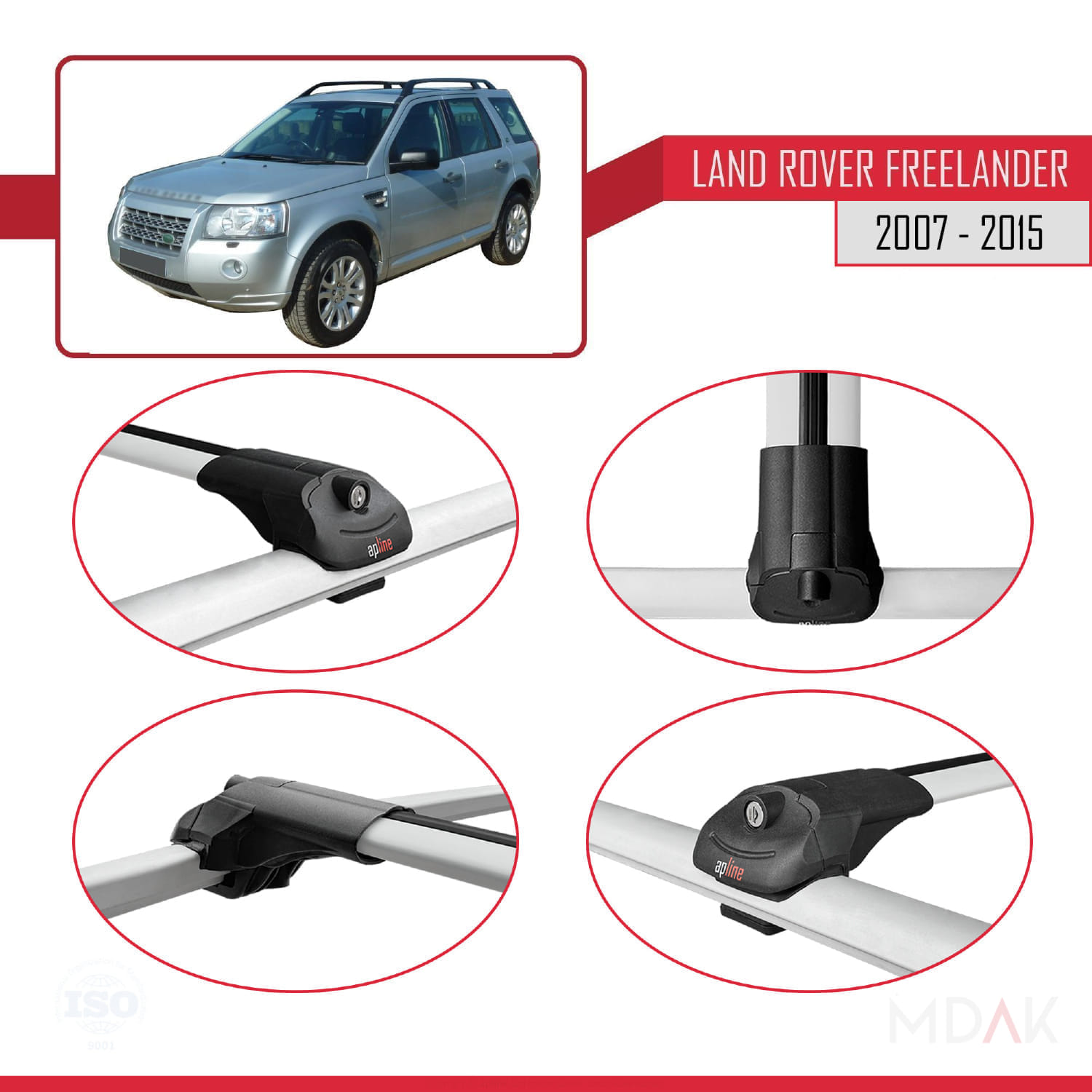 Land Rover Freelander 2 (L359) 2007-2015 Arası ile Uyumlu ACE-1 Ara Atkı Tavan Barı Gri 3 Adet - Görsel 4