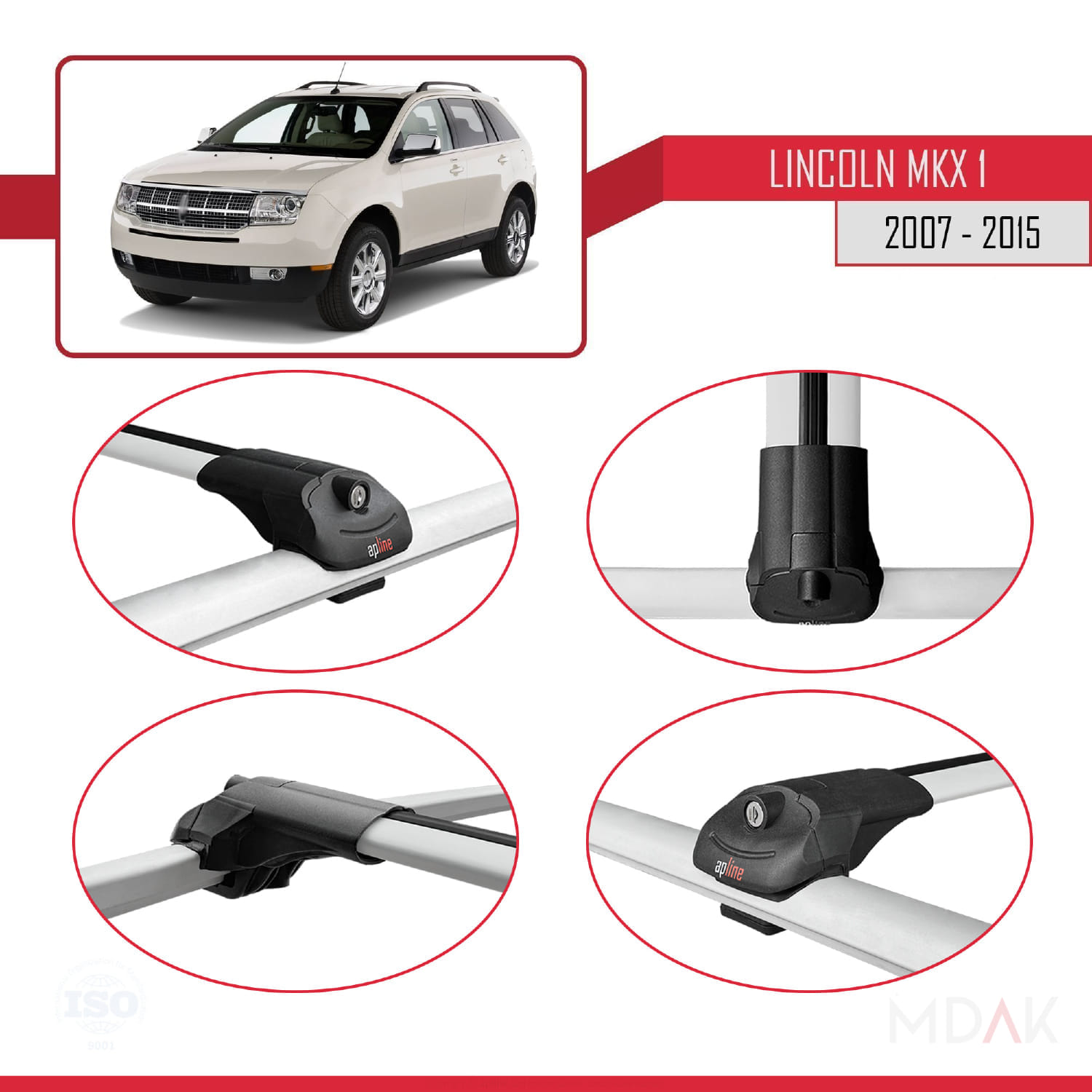 Lincoln MKX (U388) 2007-2015 Arası ile Uyumlu ACE-1 Ara Atkı Tavan Barı Gri 2 Adet - Görsel 4