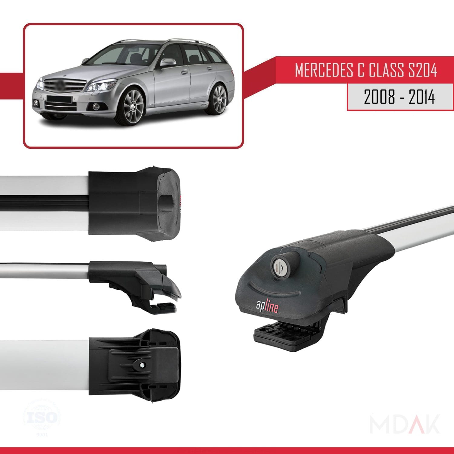Mercedes C Class 3 (S204) 2008-2014 Arası ile Uyumlu ACE-1 Ara Atkı Tavan Barı Gri 3 Adet - Görsel 3