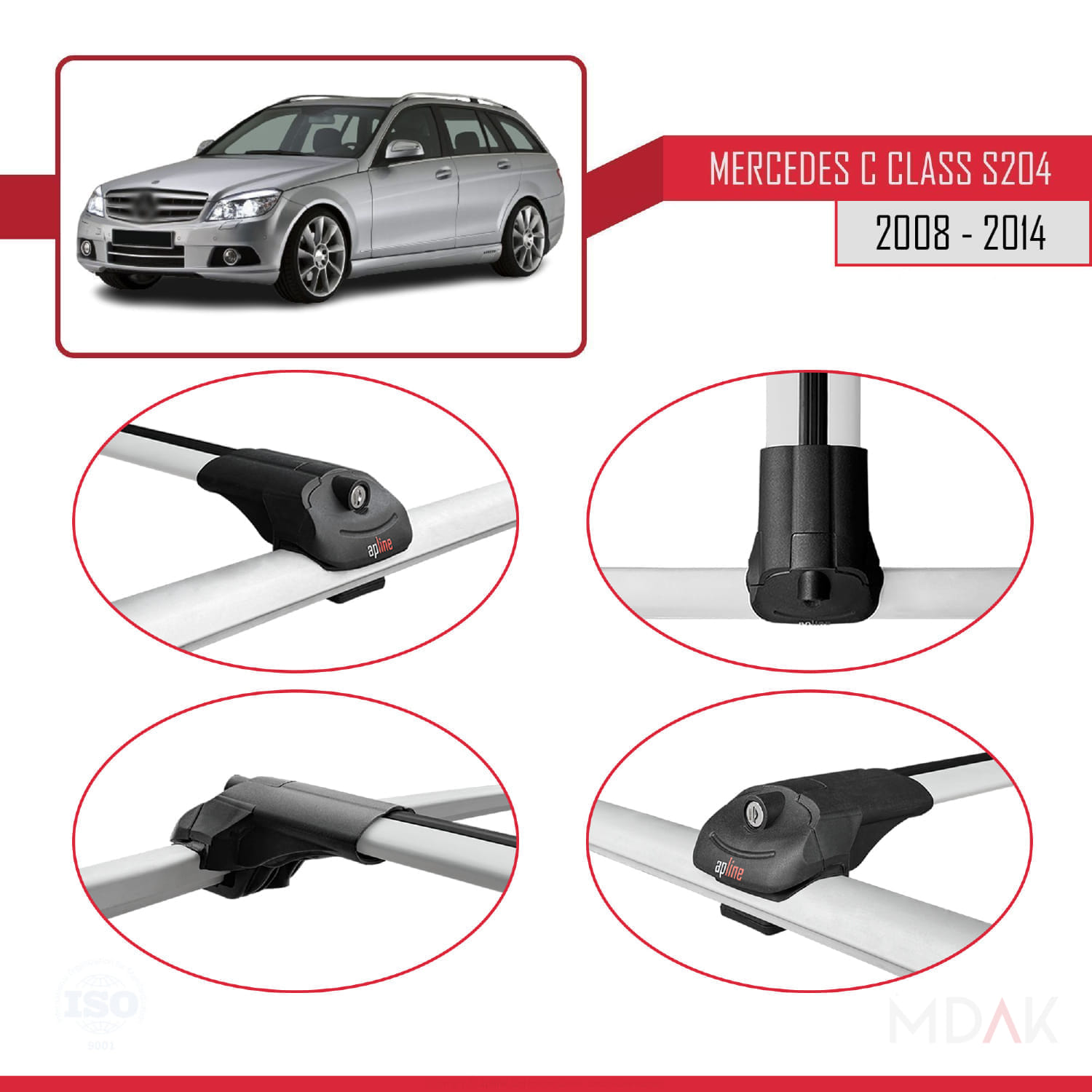 Mercedes C Class 3 (S204) 2008-2014 Arası ile Uyumlu ACE-1 Ara Atkı Tavan Barı Gri 3 Adet - Görsel 4