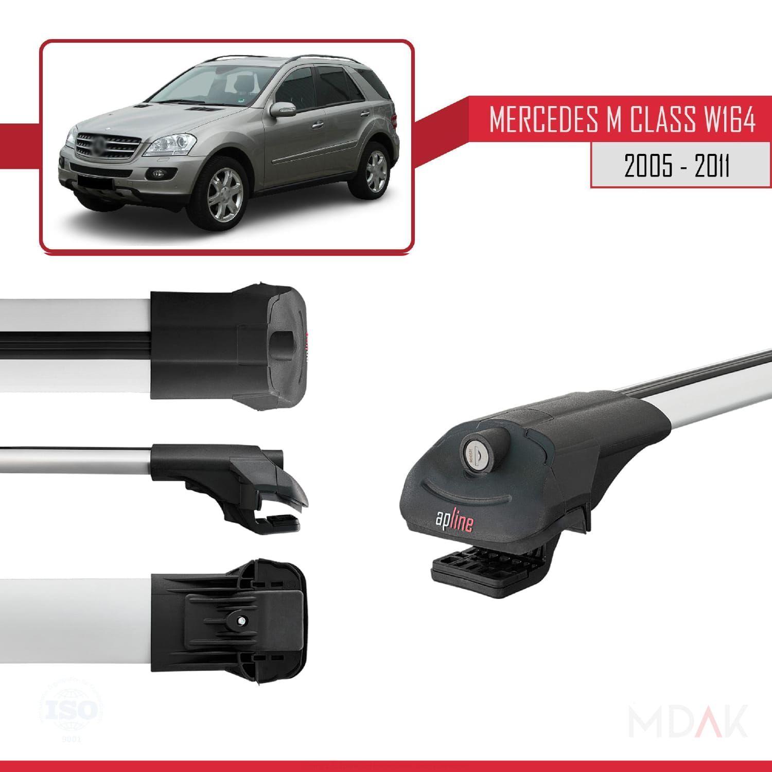 Mercedes M Class 2 (W164) 2005-2011 Arası ile Uyumlu ACE-1 Ara Atkı Tavan Barı Gri 2 Adet - Görsel 3