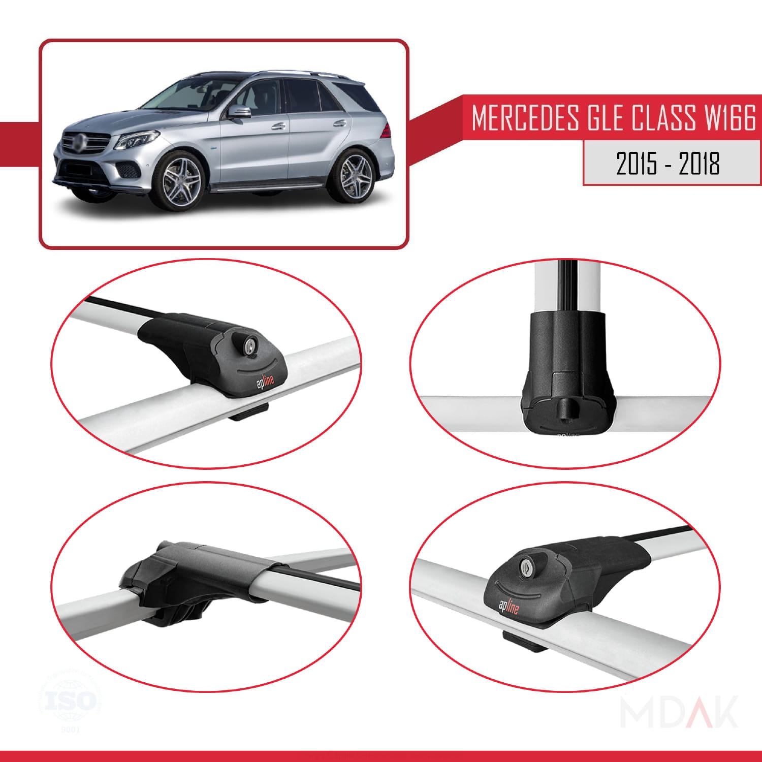 Mercedes GLE Class 3 (W166) 2015-2018 Arası ile Uyumlu ACE-1 Ara Atkı Tavan Barı Gri 3 Adet - Görsel 4