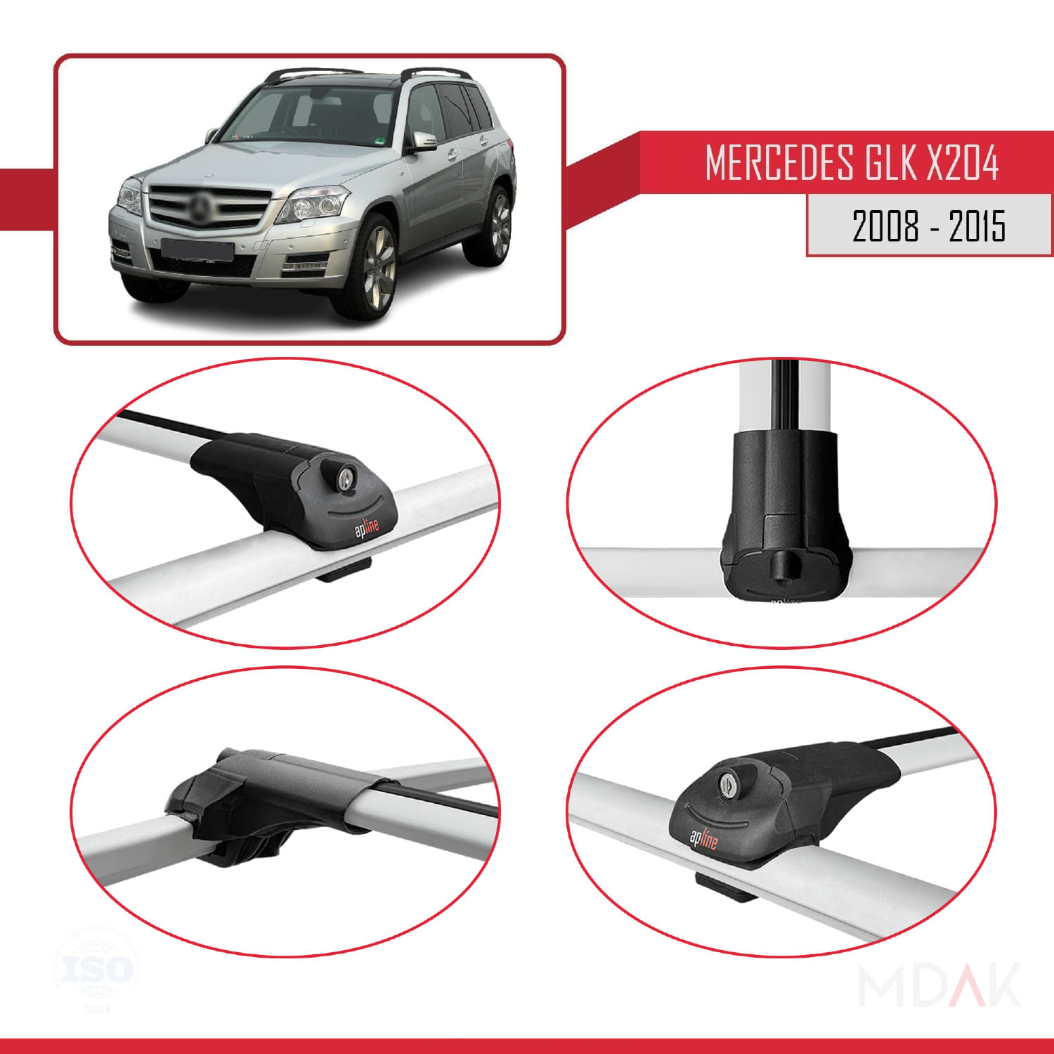 Mercedes GLK Class (X204) 2008-2015 Arası ile Uyumlu ACE-1 Ara Atkı Tavan Barı Gri 3 Adet - Görsel 4