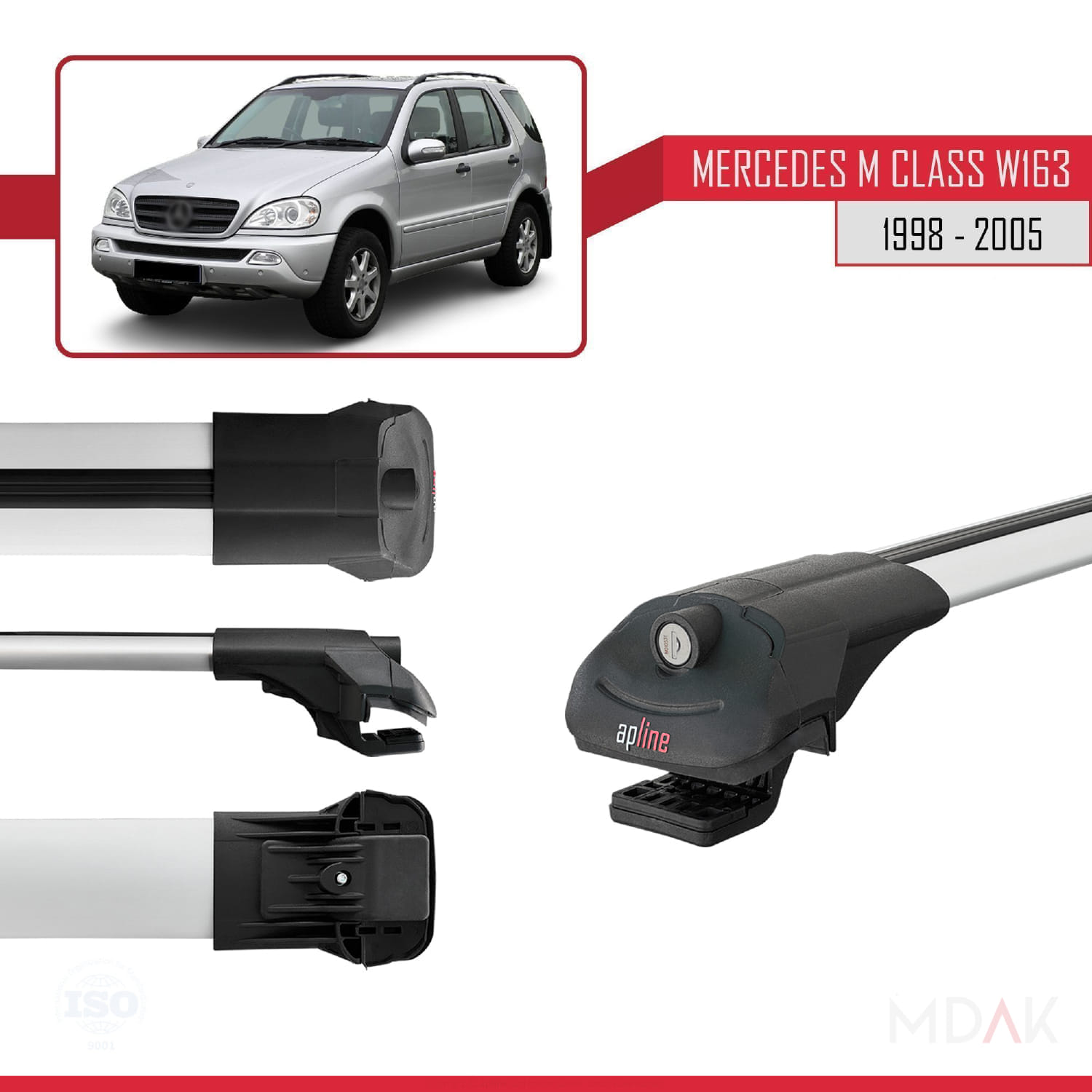 Mercedes M Class (W163) 1998-2005 Arası ile Uyumlu ACE-1 Ara Atkı Tavan Barı Gri 2 Adet - Görsel 3