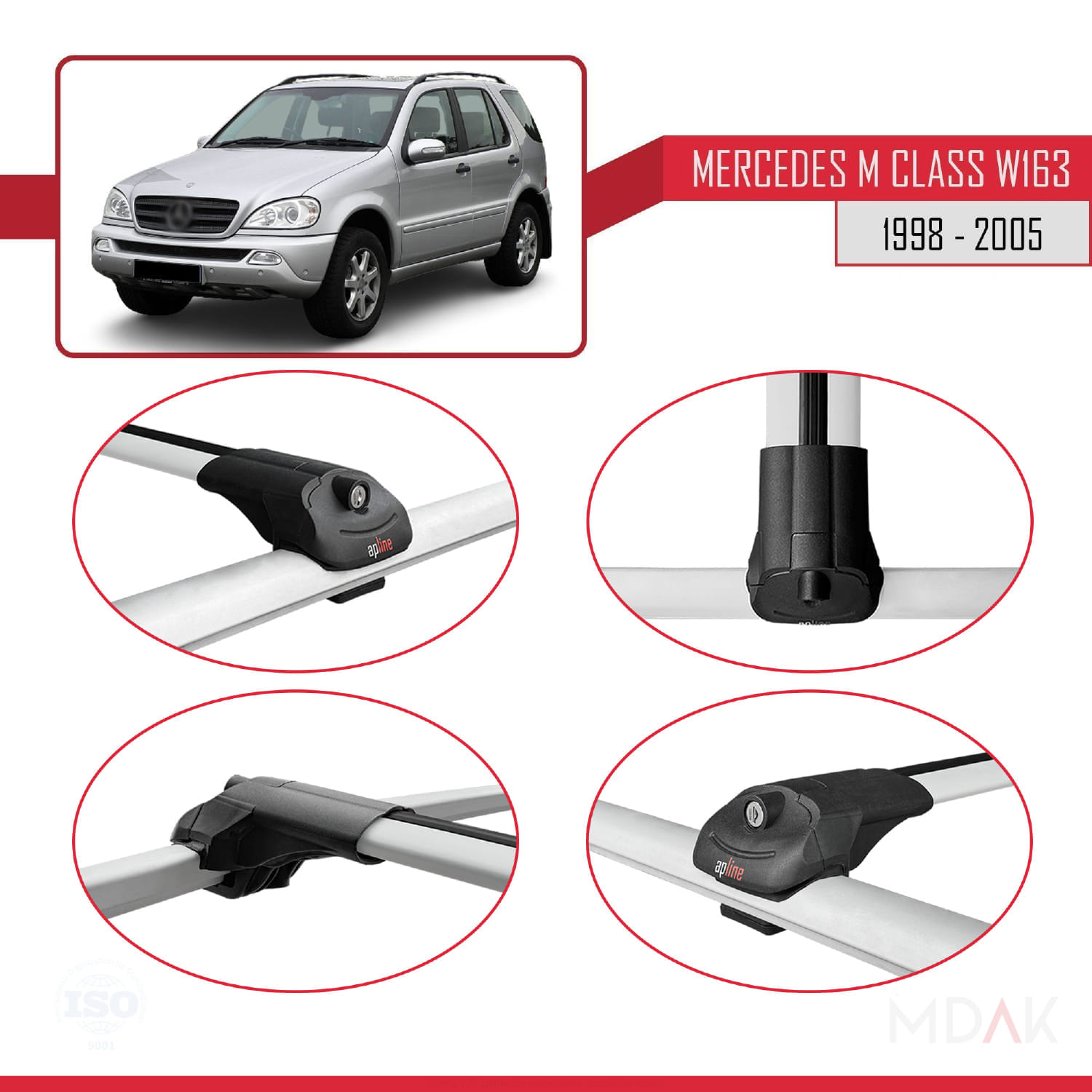 Mercedes M Class (W163) 1998-2005 Arası ile Uyumlu ACE-1 Ara Atkı Tavan Barı Gri 2 Adet - Görsel 4