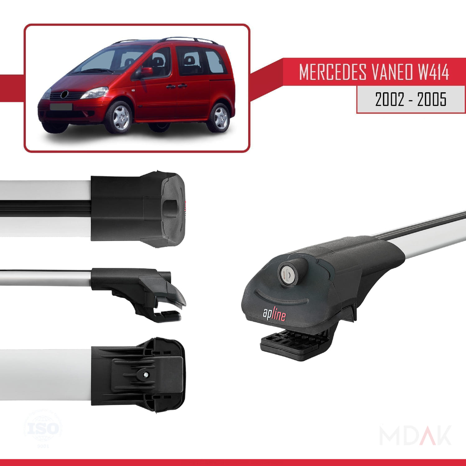 Mercedes Vaneo (W414) 2002-2005 Arası ile Uyumlu ACE-1 Ara Atkı Tavan Barı Gri 3 Adet - Görsel 3