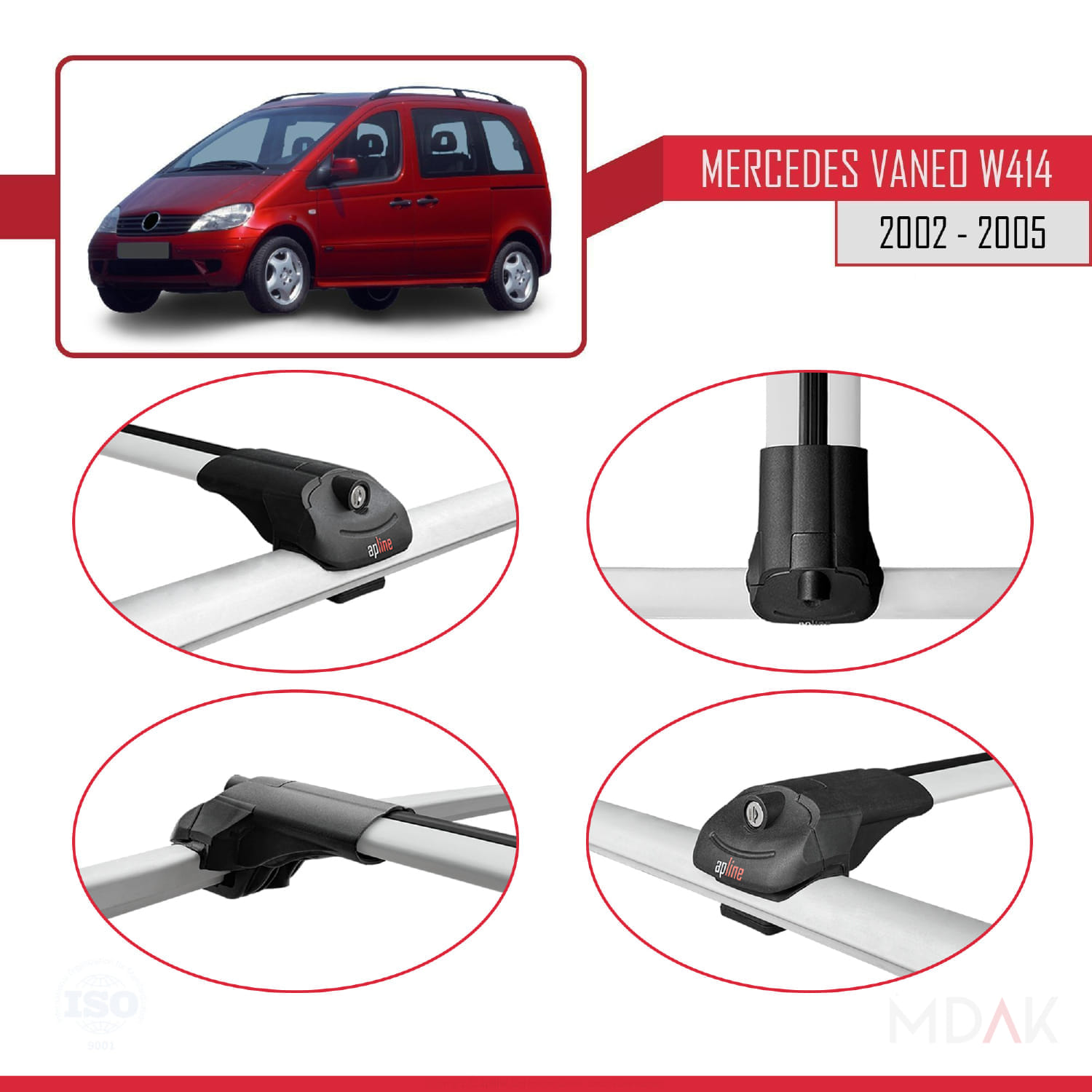 Mercedes Vaneo (W414) 2002-2005 Arası ile Uyumlu ACE-1 Ara Atkı Tavan Barı Gri 4 Adet - Görsel 4