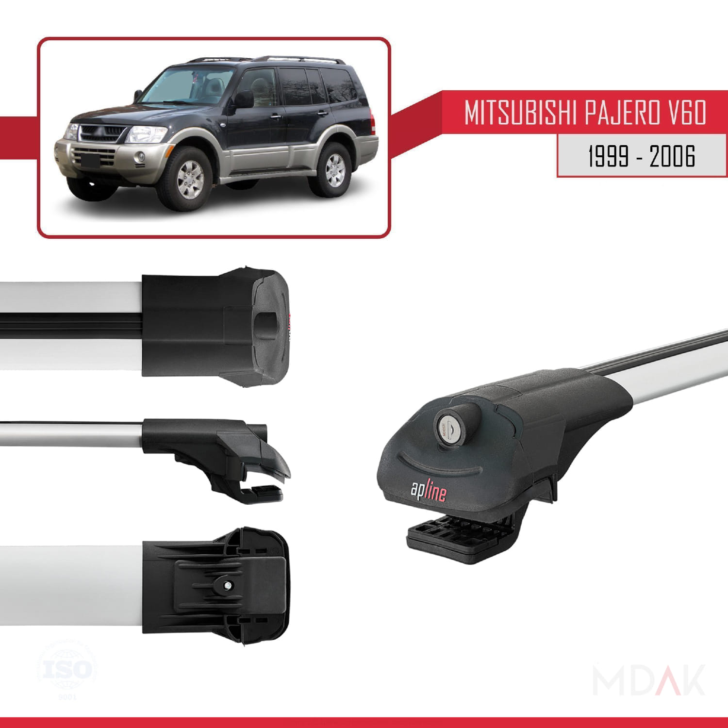 Mitsubishi Pajero (V60) 5 Kapı 1999-2006 Arası ile Uyumlu ACE-1 Ara Atkı Tavan Barı Gri 2 Adet - Görsel 3