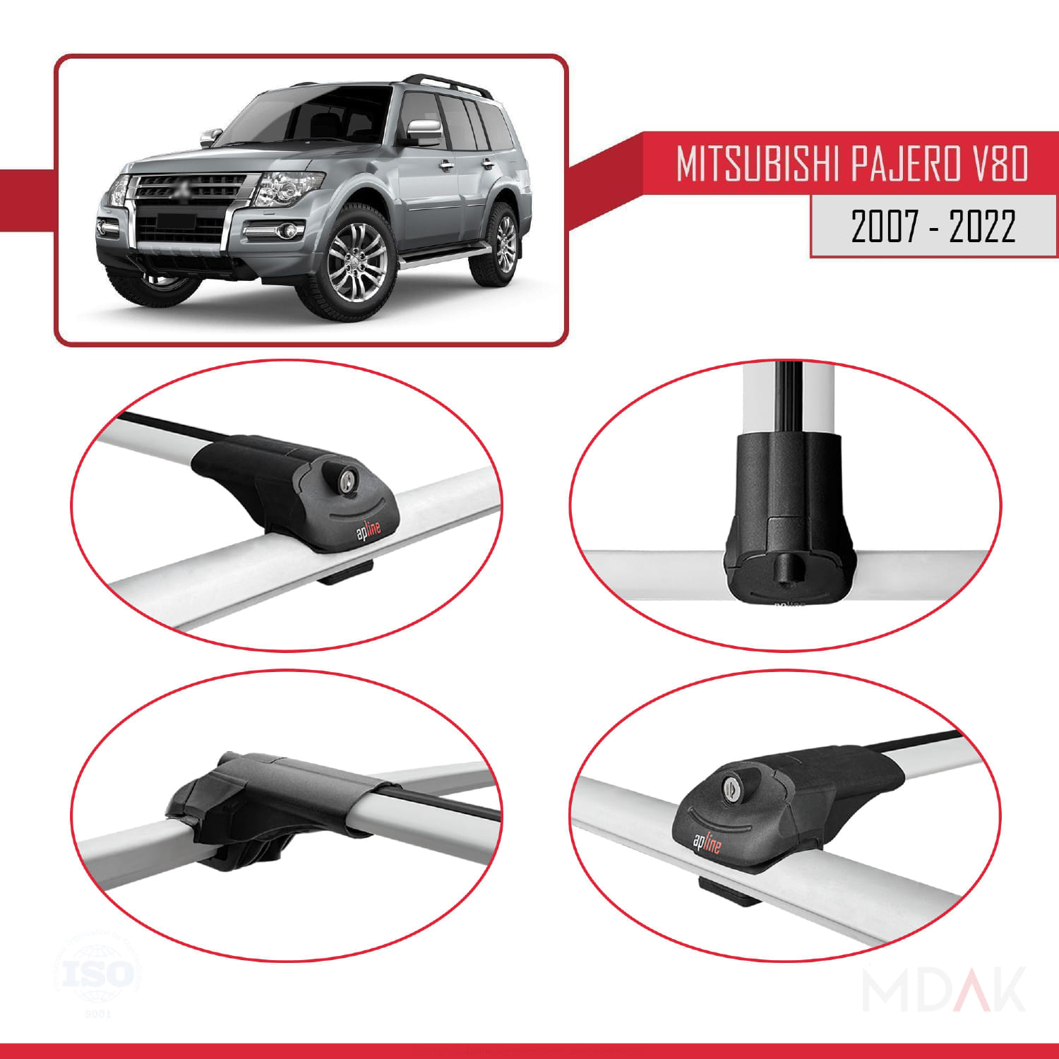 Mitsubishi Pajero (V80) 2007-2022 Arası ile Uyumlu ACE-1 Ara Atkı Tavan Barı Gri 2 Adet - Görsel 4