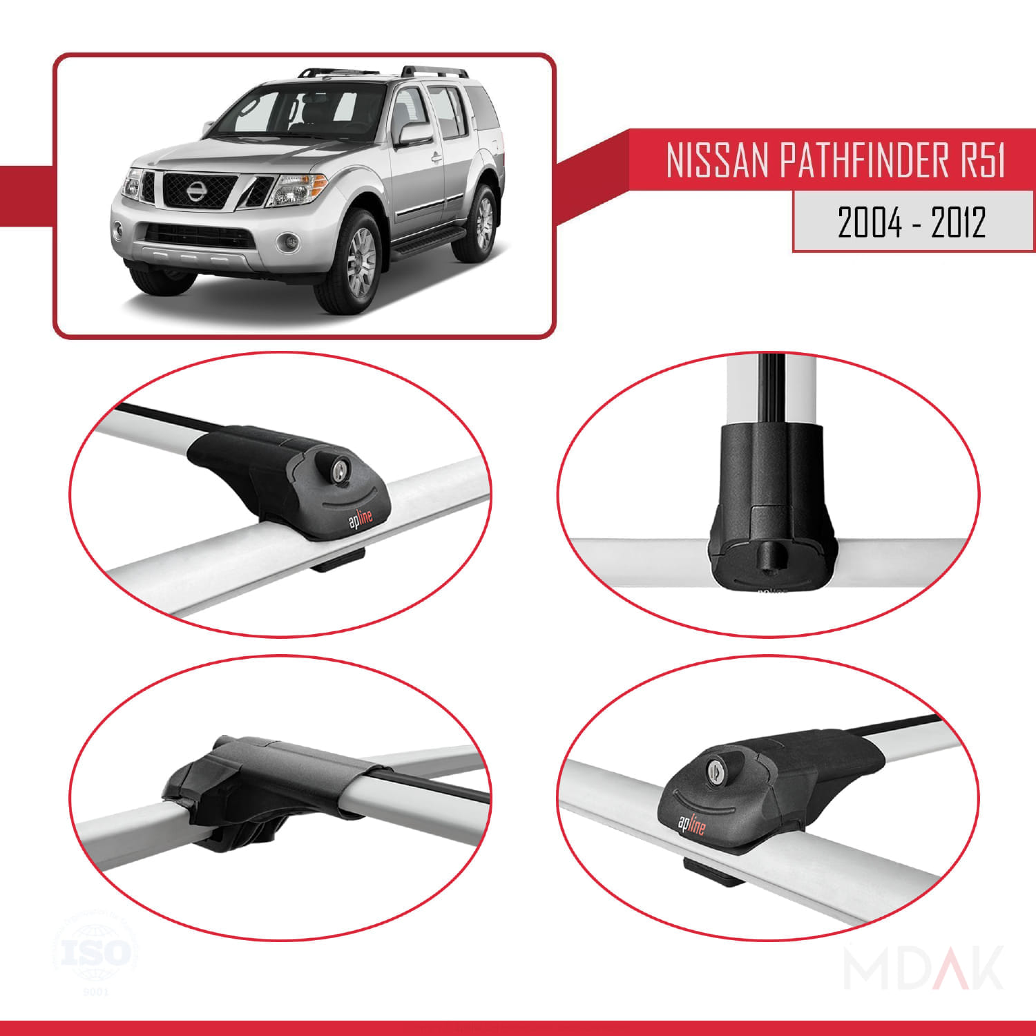 Nissan Pathfinder 3 (R51) 2004-2012 Arası ile Uyumlu ACE-1 Ara Atkı Tavan Barı Gri 2 Adet - Görsel 4