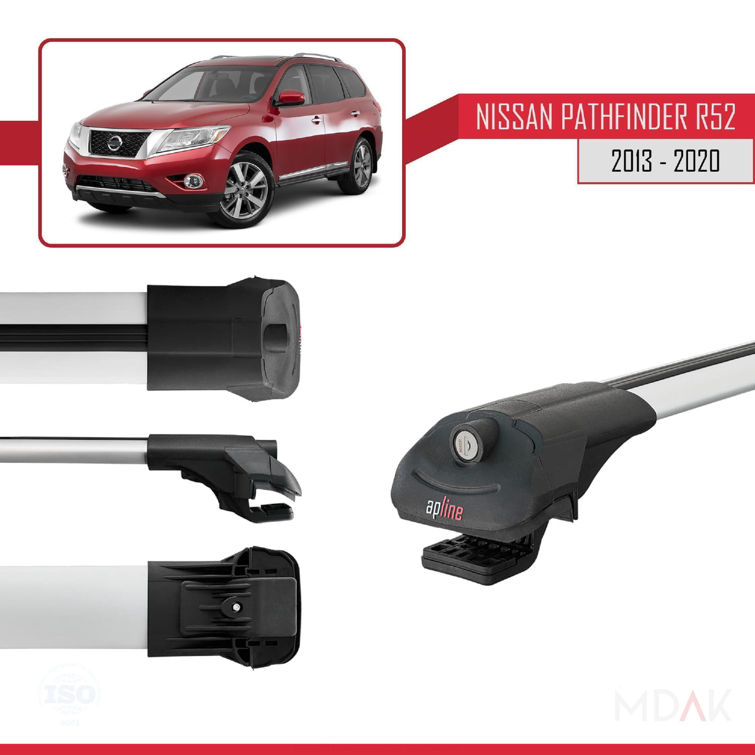 Nissan Pathfinder 4 (R52) 2013-2020 Arası ile Uyumlu ACE-1 Ara Atkı Tavan Barı Gri 3 Adet - Görsel 3