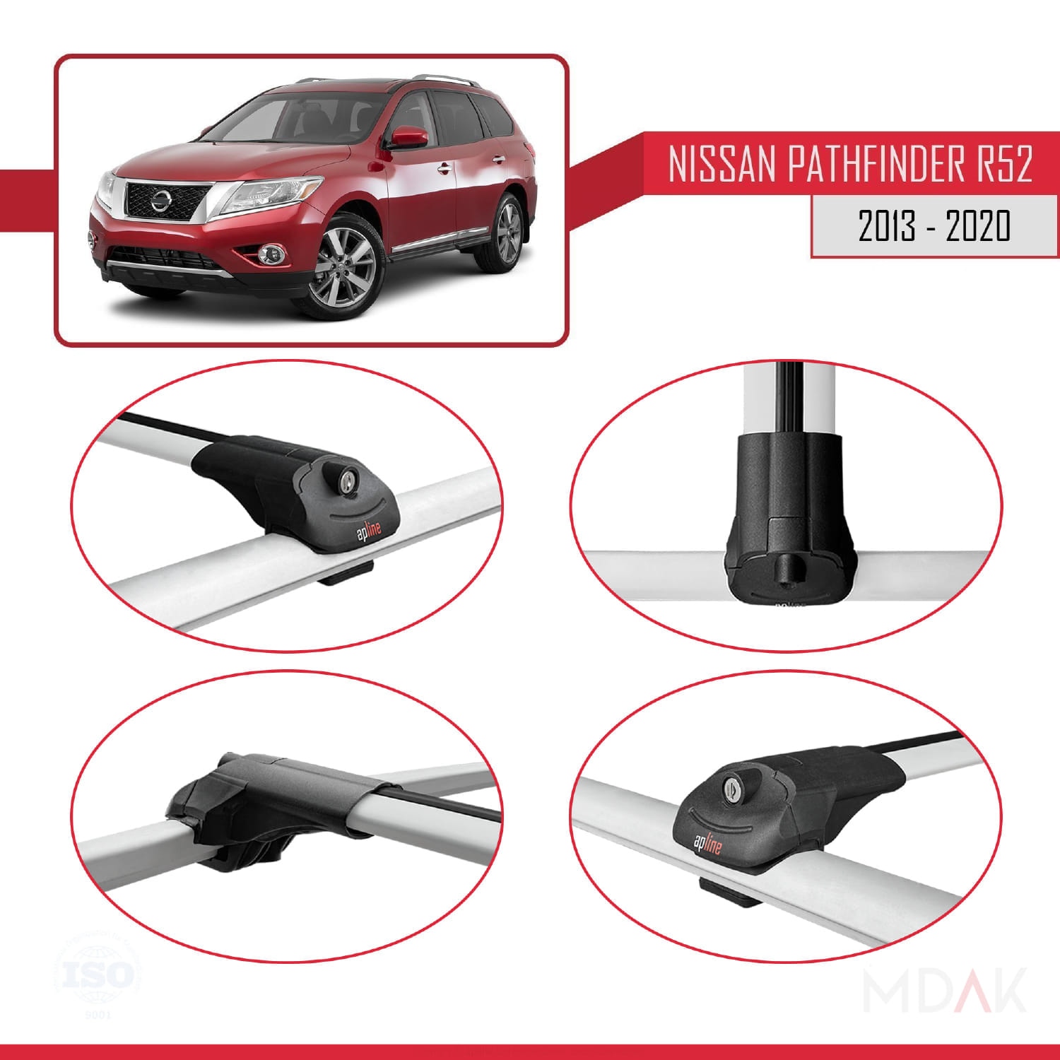 Nissan Pathfinder 4 (R52) 2013-2020 Arası ile Uyumlu ACE-1 Ara Atkı Tavan Barı Gri 2 Adet - Görsel 4