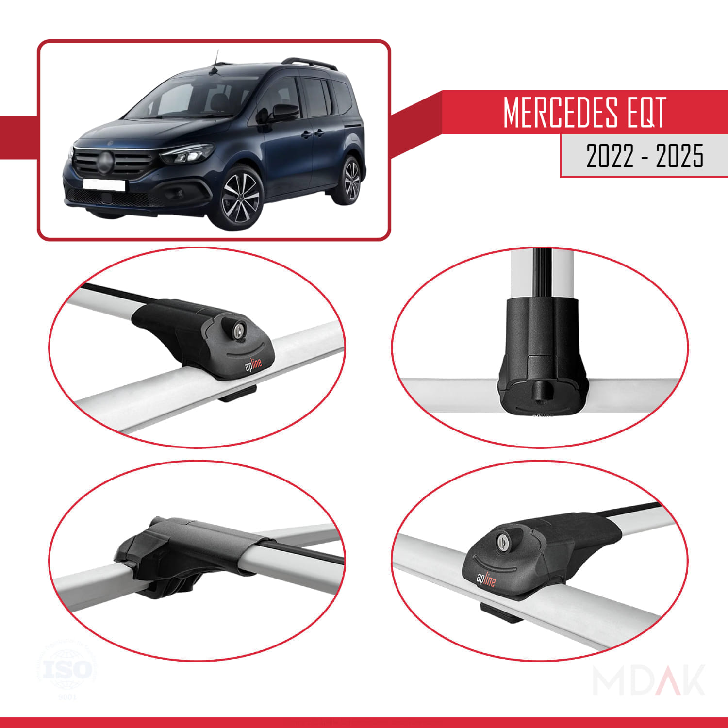 Mercedes EQT / Citan W420 2022-2025 Arası ile Uyumlu ACE-1 Ara Atkı Tavan Barı Gri 2 Adet - Görsel 4