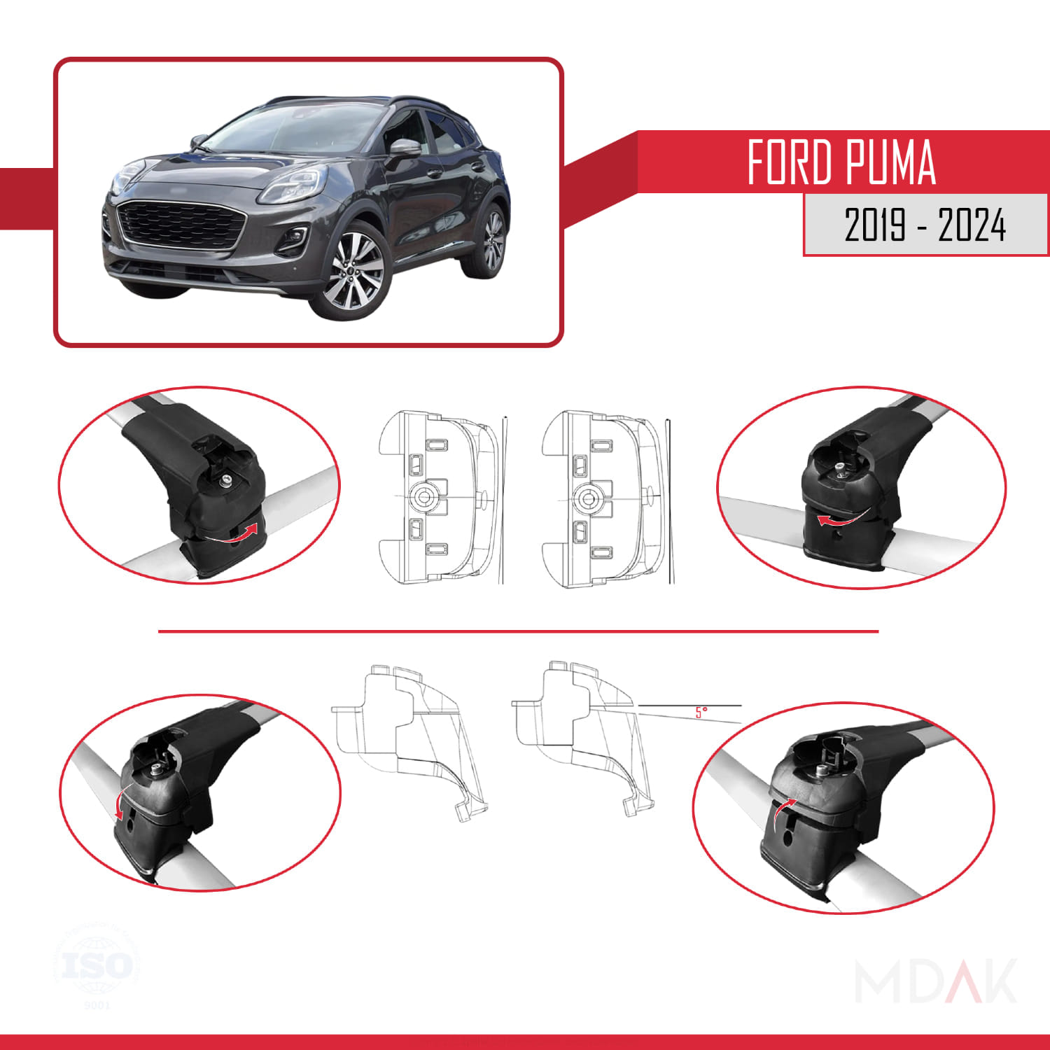 Ford Puma 2019-2024 Arası ile uyumlu Ara Atkı ACE-2 Ara Atkı Tavan Barı Gri 2 Adet - Görsel 4