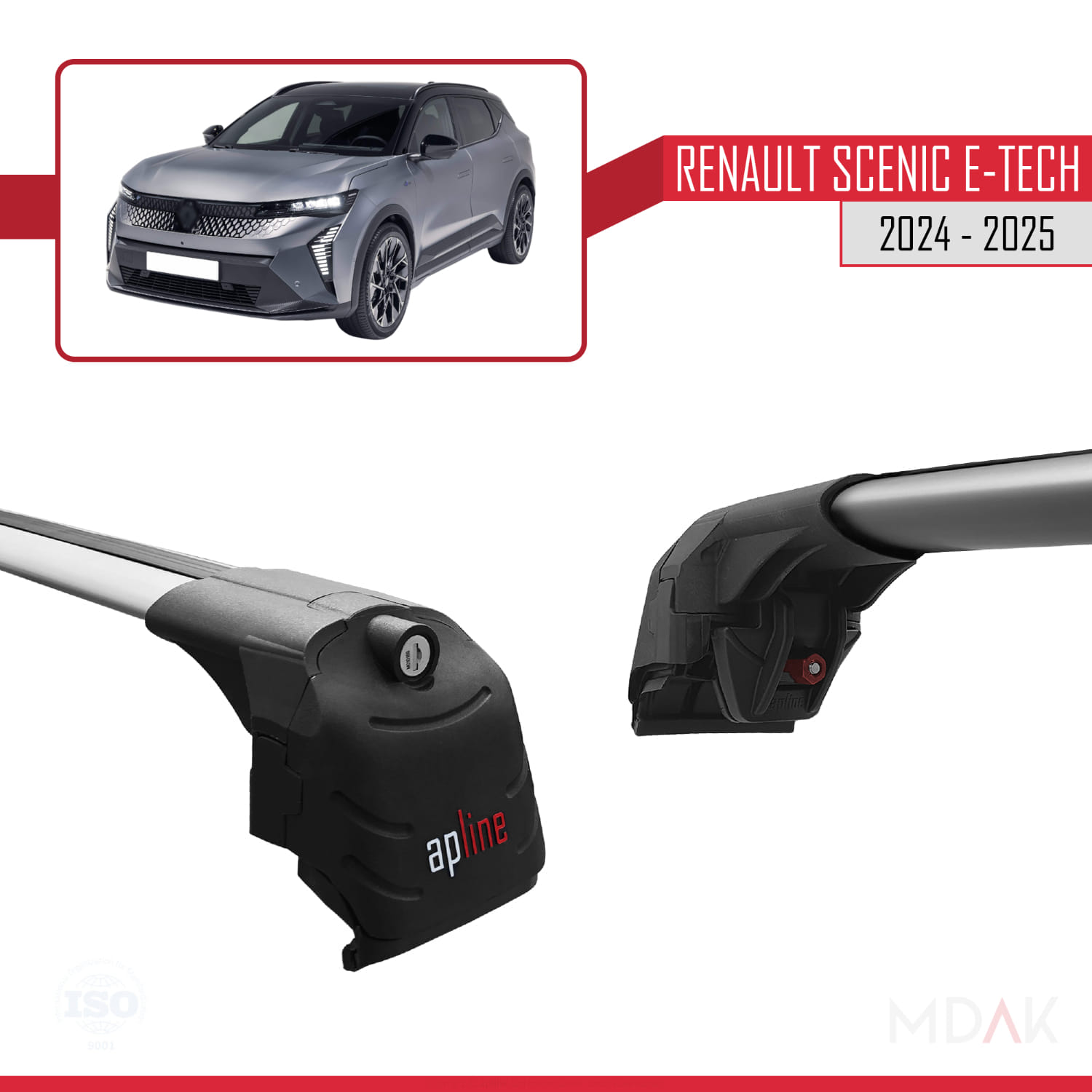 Renault Scenic E-Tech 2024-2025 Arası ile Uyumlu ACE-2 Ara Atkı Tavan Barı Gri 2 Adet - Görsel 3
